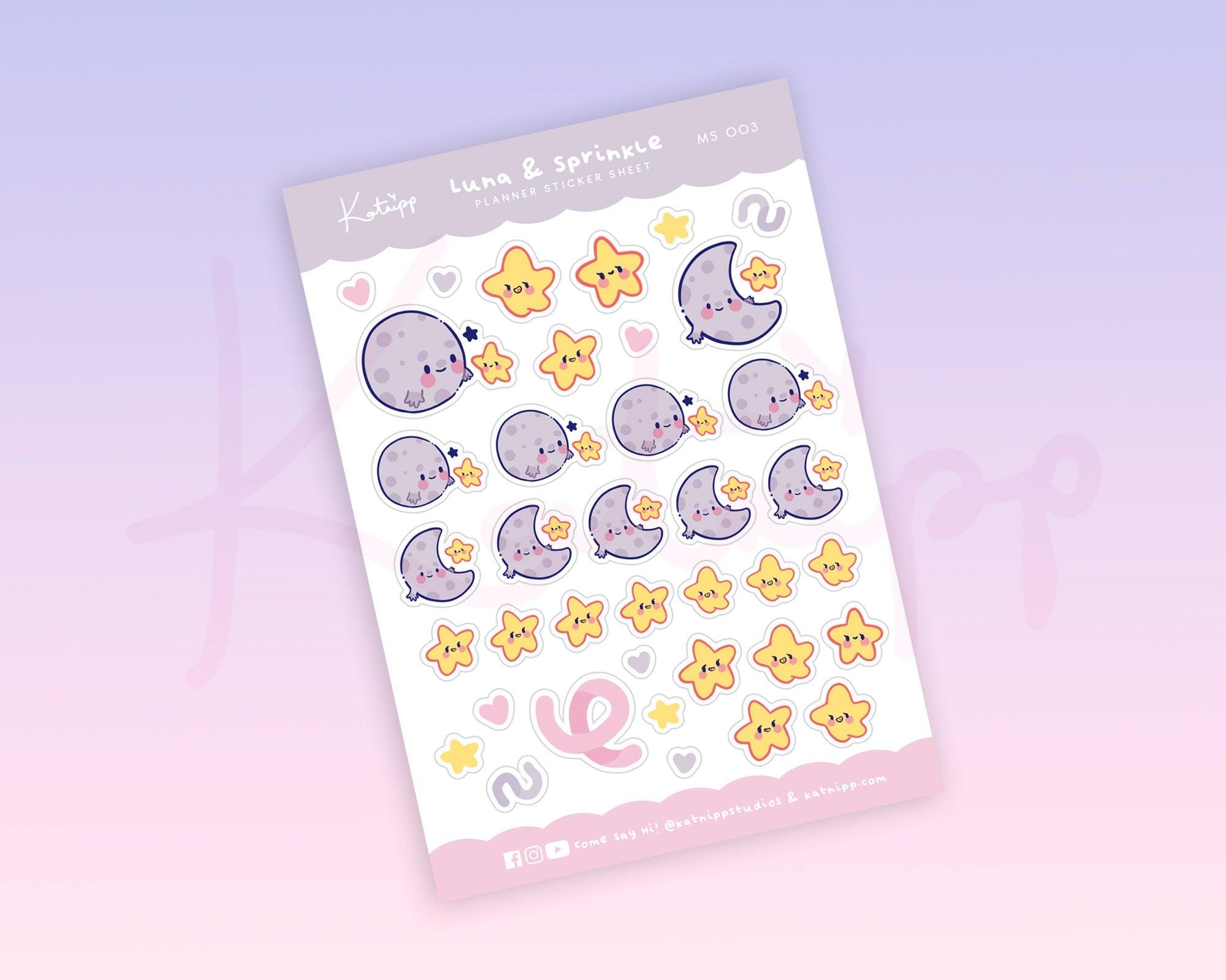 Luna & Sprinkle Moon & Star Stickers | Kawaii Celestial Planner Stickers | MS003 Katnipp character product
