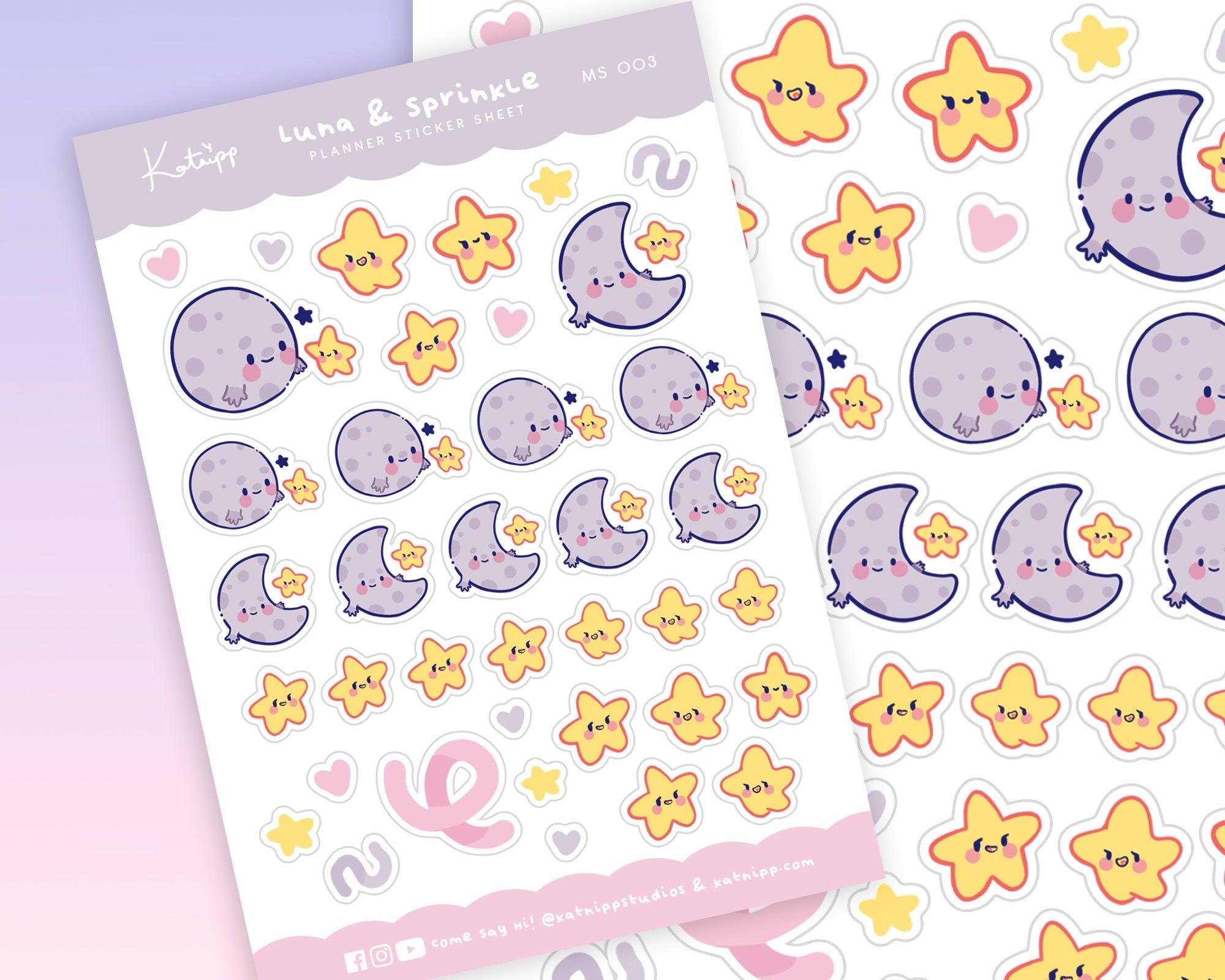 Luna & Sprinkle Moon & Star Stickers | Kawaii Celestial Planner Stickers | MS003 Katnipp character product