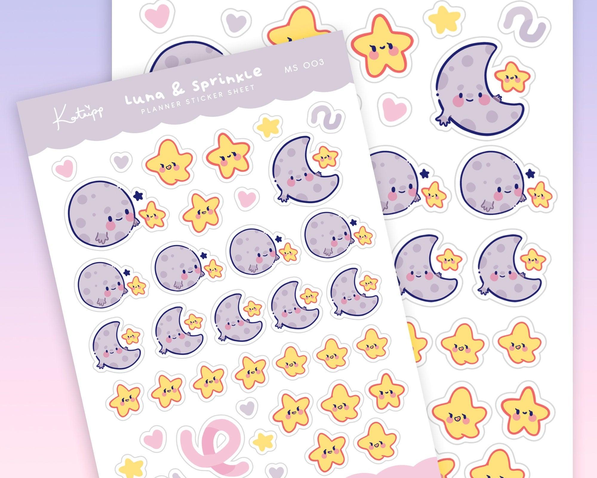 Luna & Sprinkle Moon & Star Stickers | Kawaii Celestial Planner Stickers | MS003 Katnipp character product