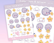 Luna & Sprinkle Planner Stickers | Kawaii Moon & Star Stickers | A6 Pastel Stationery | MS001 Katnipp character product