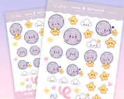 Luna & Sprinkle Planner Stickers | Kawaii Moon & Star Stickers | A6 Pastel Stationery | MS001 Katnipp character product
