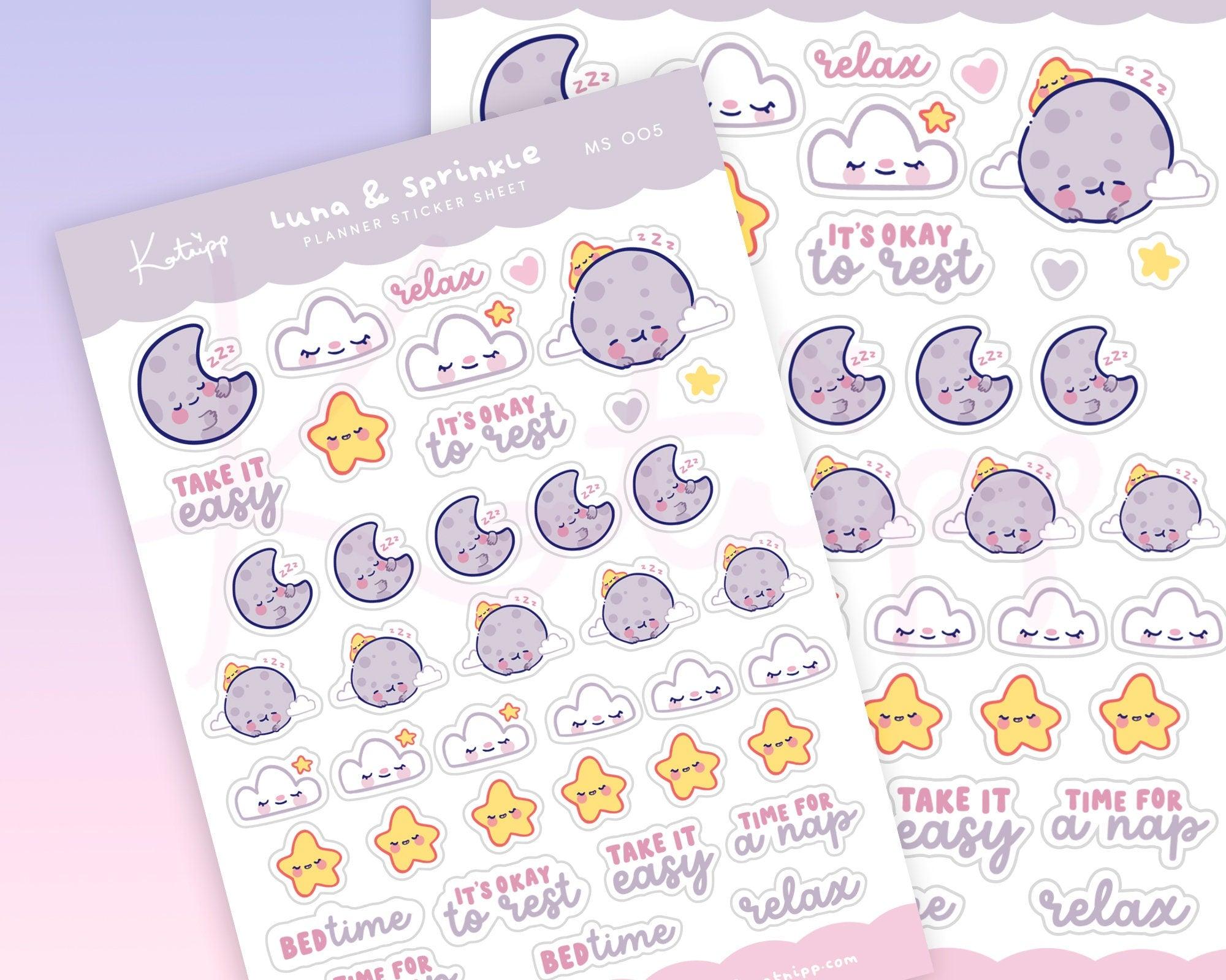 Sleep Mode Sticker Pastel Sleep Planner Stickers | A6 Relaxation Deco MS005 – Katnipp Studios