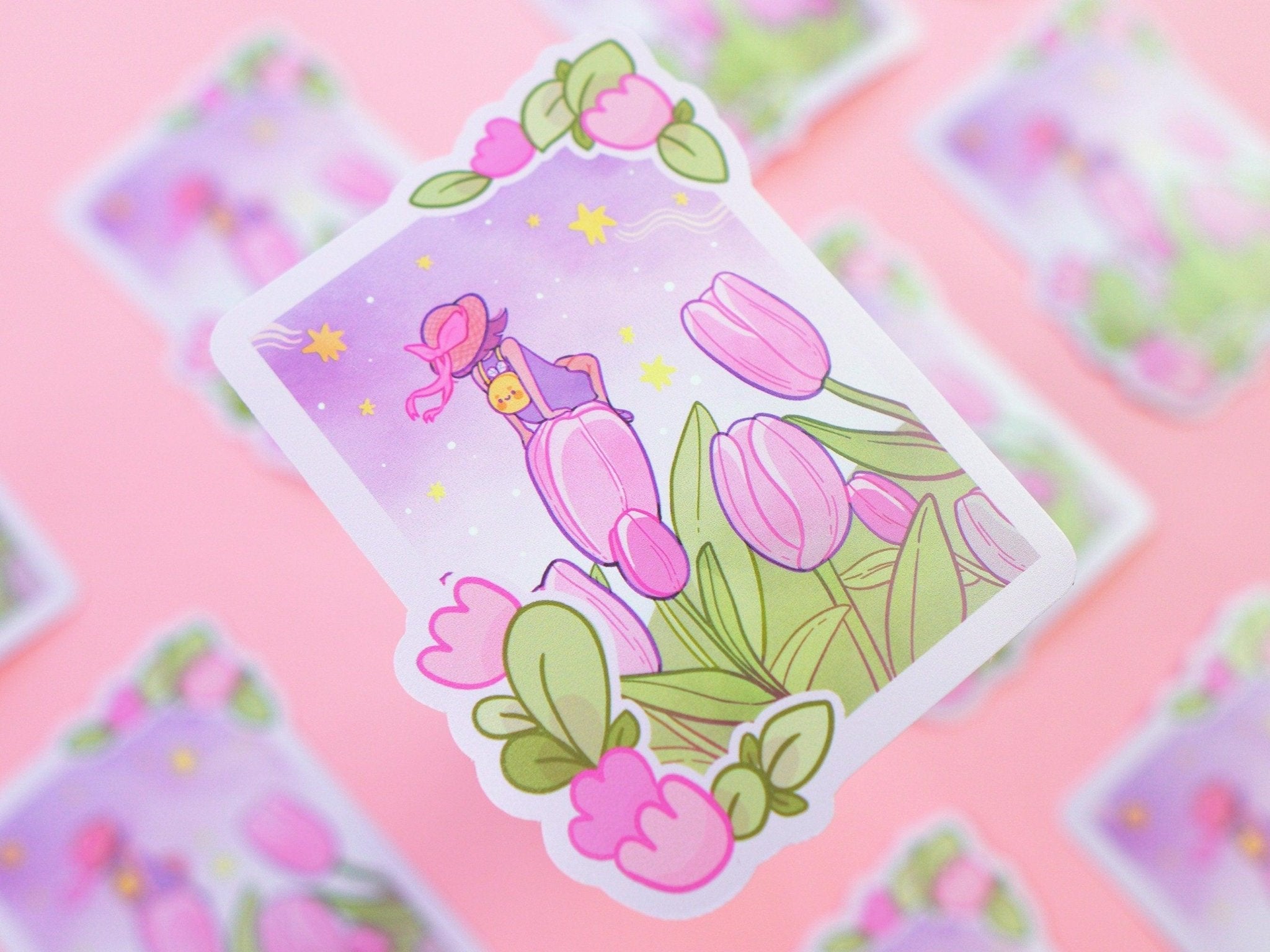 Magic Tulip Girl Die Cut Vinyl Sticker | Whimsical Floral Kawaii Sticker Katnipp character product