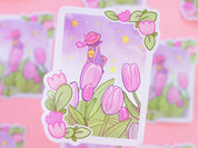 Magic Tulip Girl Die Cut Vinyl Sticker | Whimsical Floral Kawaii Sticker Katnipp character product