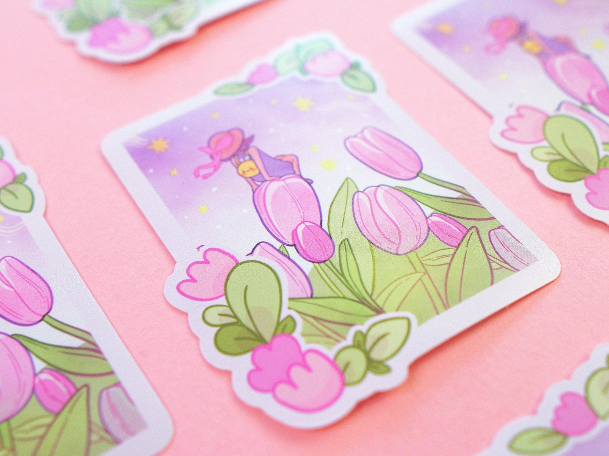 Magic Tulip Girl Die Cut Vinyl Sticker | Whimsical Floral Kawaii Sticker Katnipp character product