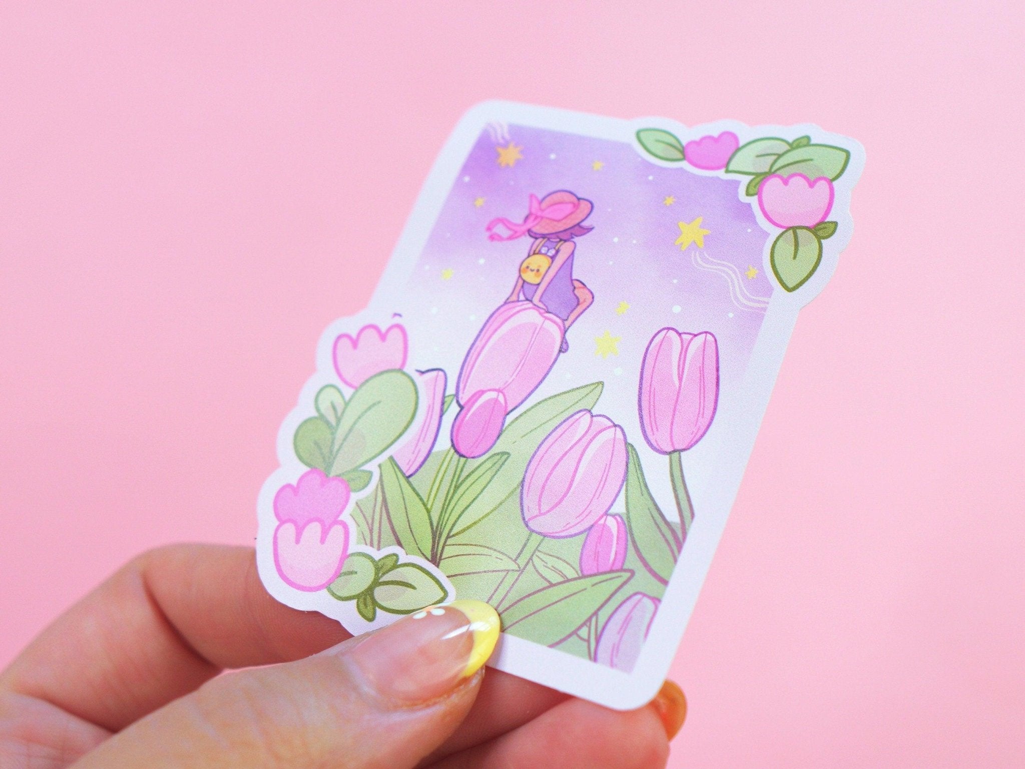Magic Tulip Girl Die Cut Vinyl Sticker | Whimsical Floral Kawaii Sticker Katnipp character product