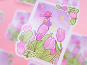 Magic Tulip Girl Die Cut Vinyl Sticker | Whimsical Floral Kawaii Sticker Katnipp character product