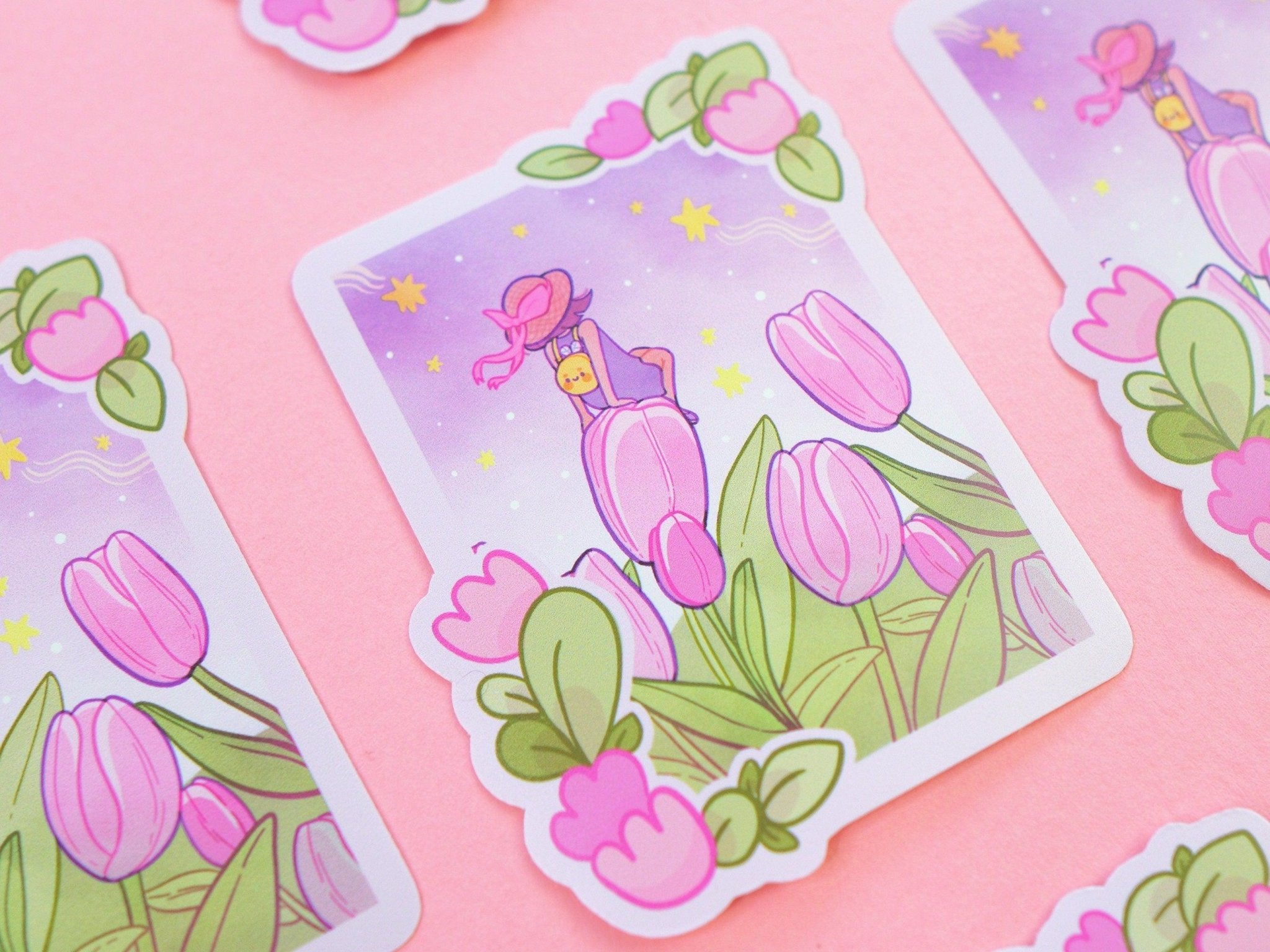 Magic Tulip Girl Die Cut Vinyl Sticker | Whimsical Floral Kawaii Sticker Katnipp character product