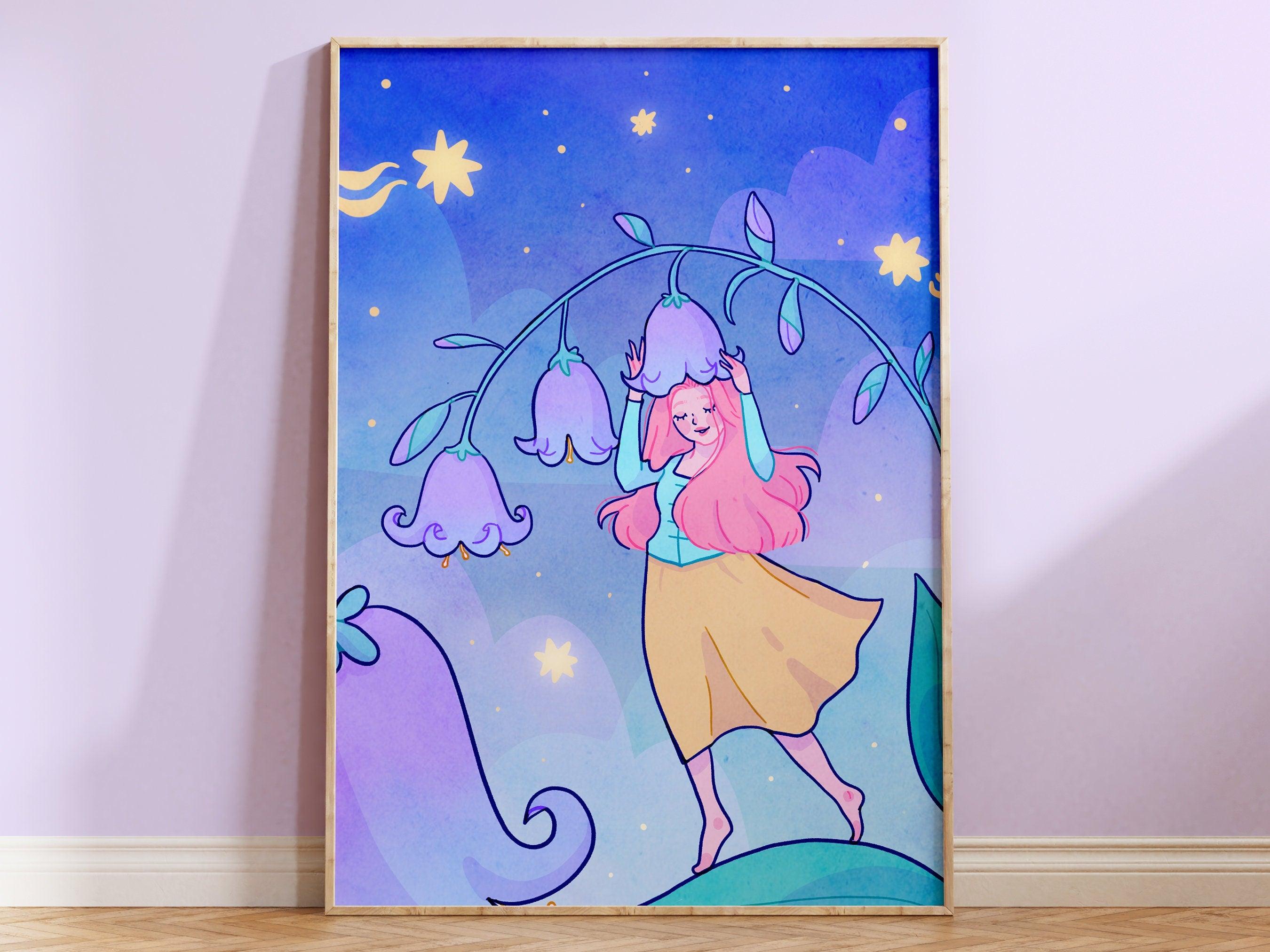 Magical Bluebells Girl Custom Art Print ~ Magic Girl Art Print - Katnipp Illustrations