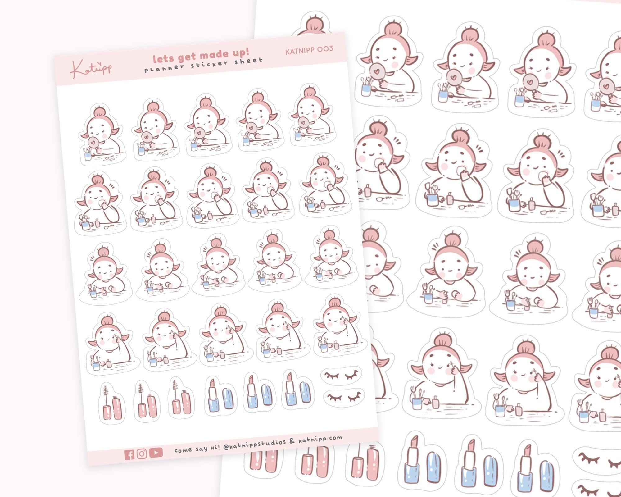 Makeup Planner Sticker Sheet | Kawaii Beauty & Self-Care Stickers | KATNIPP003 Katnipp character product