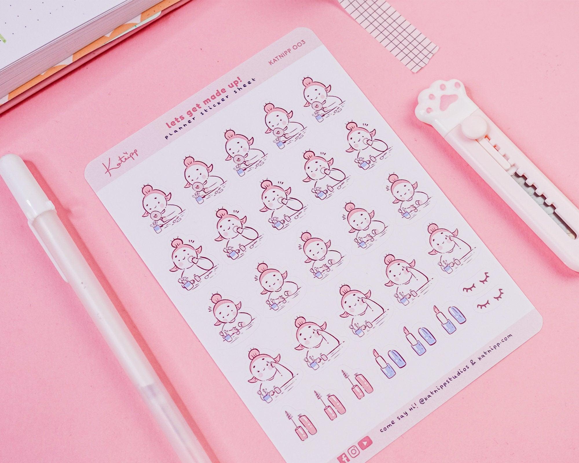Makeup Planner Sticker Sheet | Kawaii Beauty & Self-Care Stickers | KATNIPP003 Katnipp character product