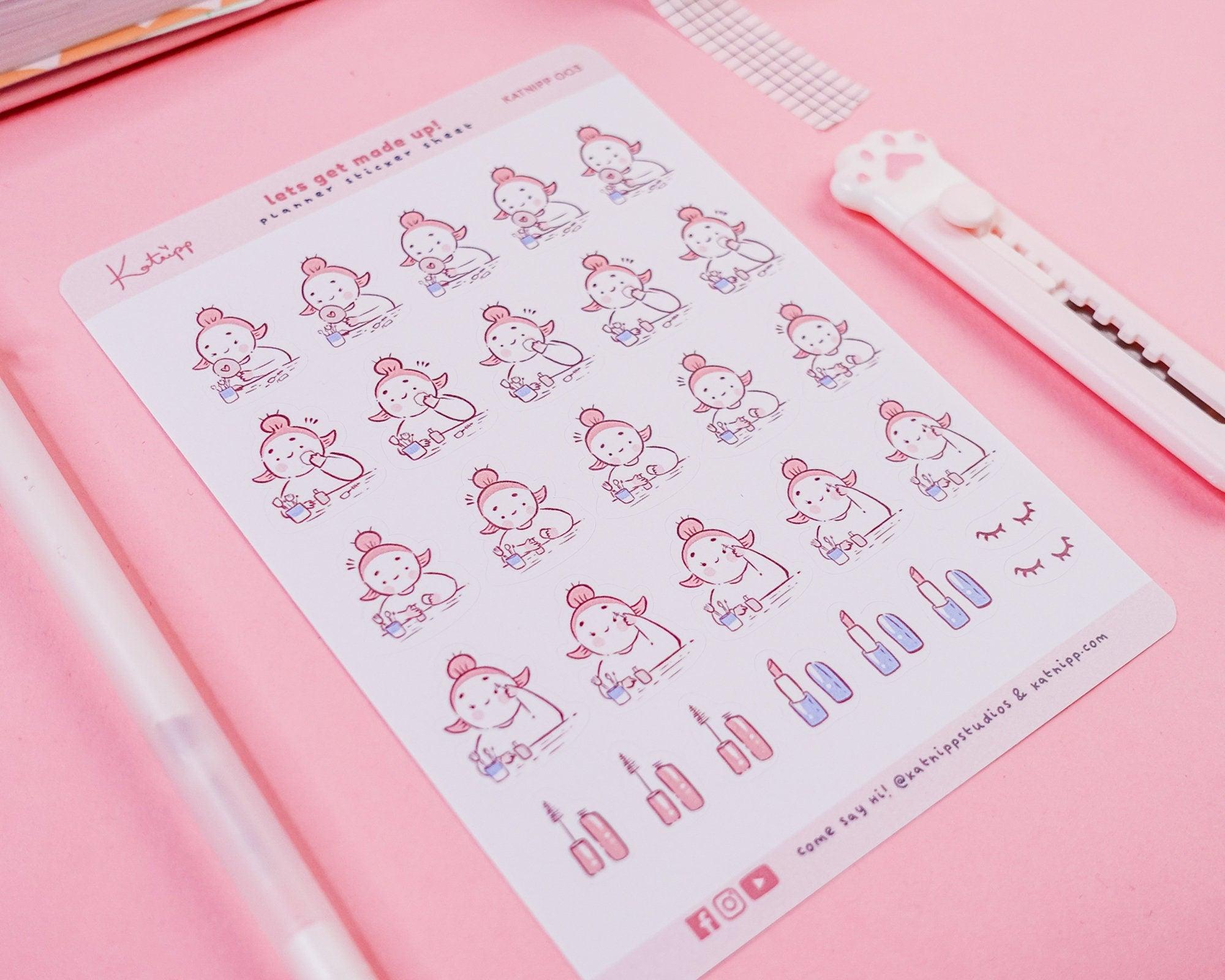 Makeup Planner Sticker Sheet | Kawaii Beauty & Self-Care Stickers | KATNIPP003 Katnipp character product