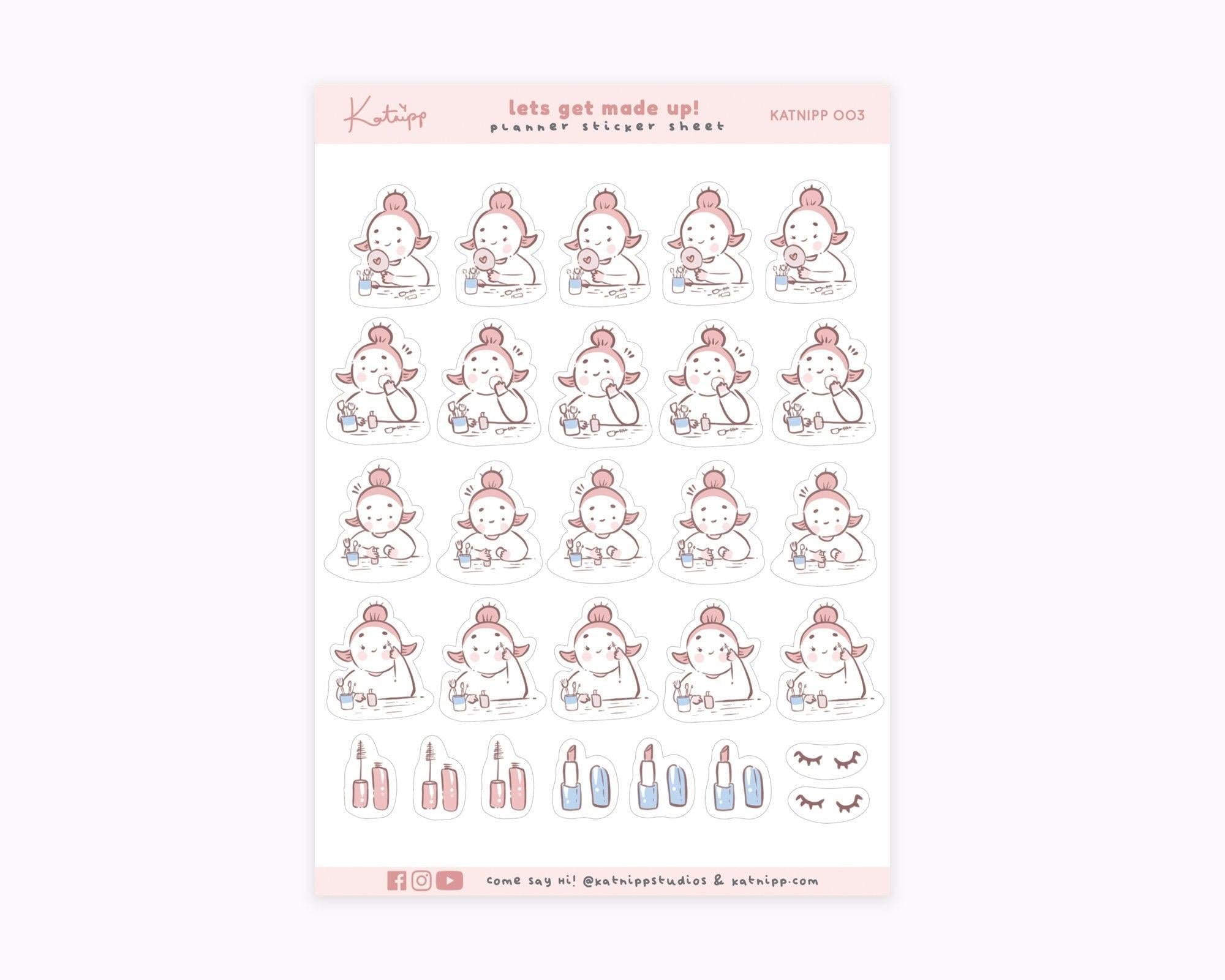 Makeup Planner Sticker Sheet | Kawaii Beauty & Self-Care Stickers | KATNIPP003 Katnipp character product