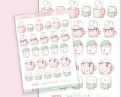 Marshie Cosy Bath Time Sticker Sheet | Kawaii Self Care Planner Stickers A6 | MARSHIE002 Katnipp character product