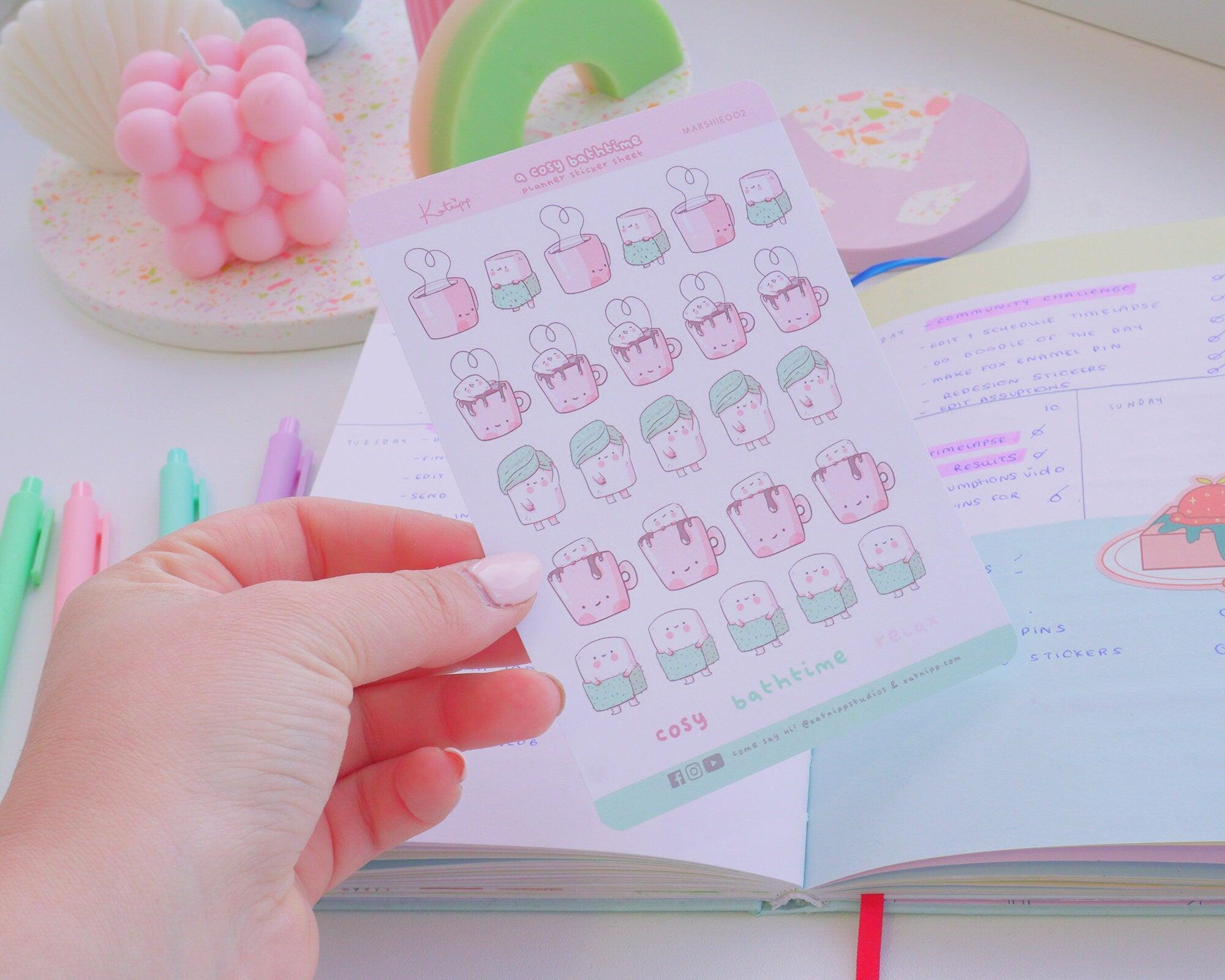 Marshie Cosy Bath Time Sticker Sheet | Kawaii Self Care Planner Stickers A6 | MARSHIE002 Katnipp character product