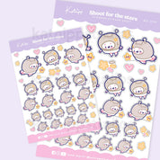 Marshie & Sprinkle Astronaut Sticker Sheet | Kawaii Celestial Planner Stickers | MS009 Katnipp character product