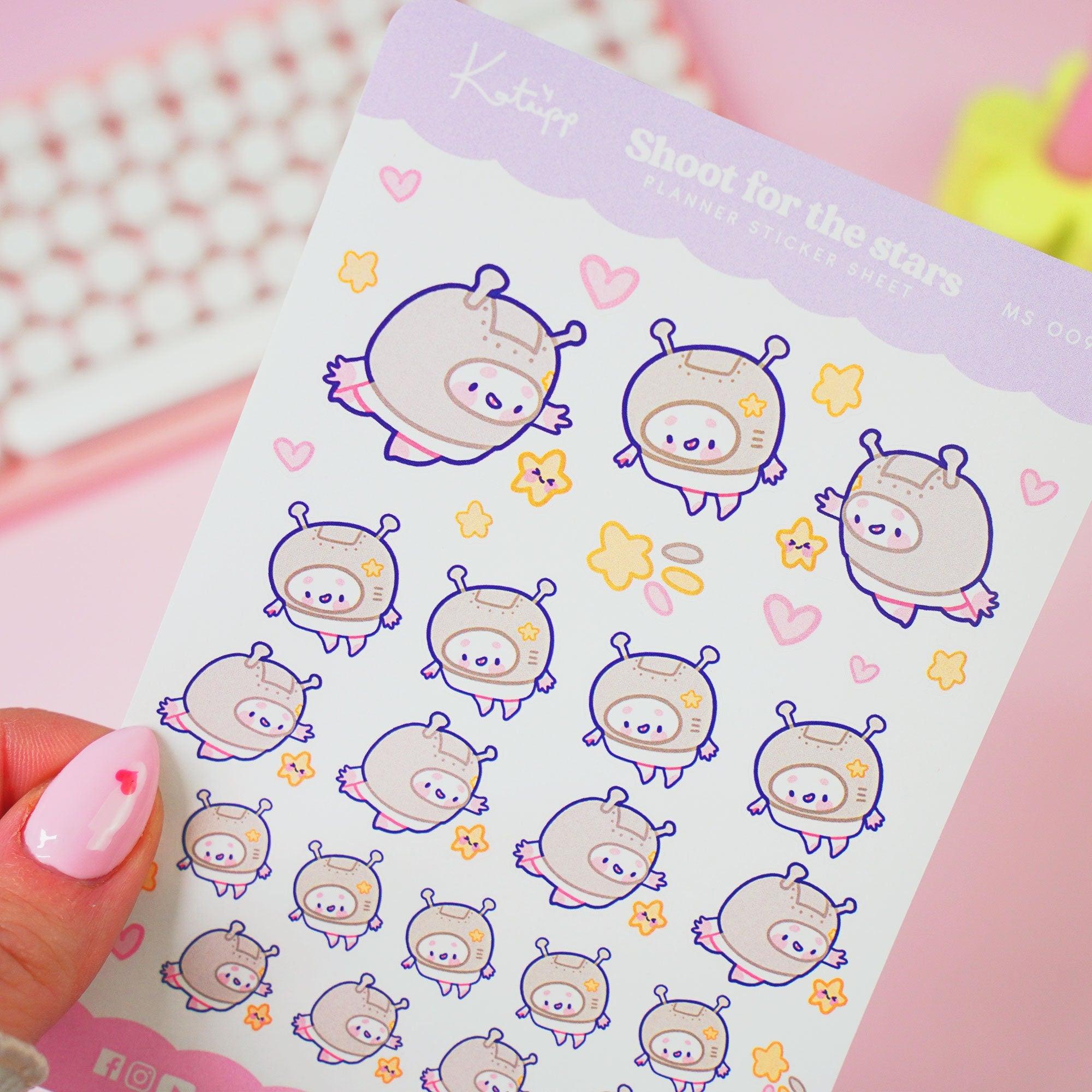 Marshie & Sprinkle Astronaut Sticker Sheet | Kawaii Celestial Planner Stickers | MS009 Katnipp character product