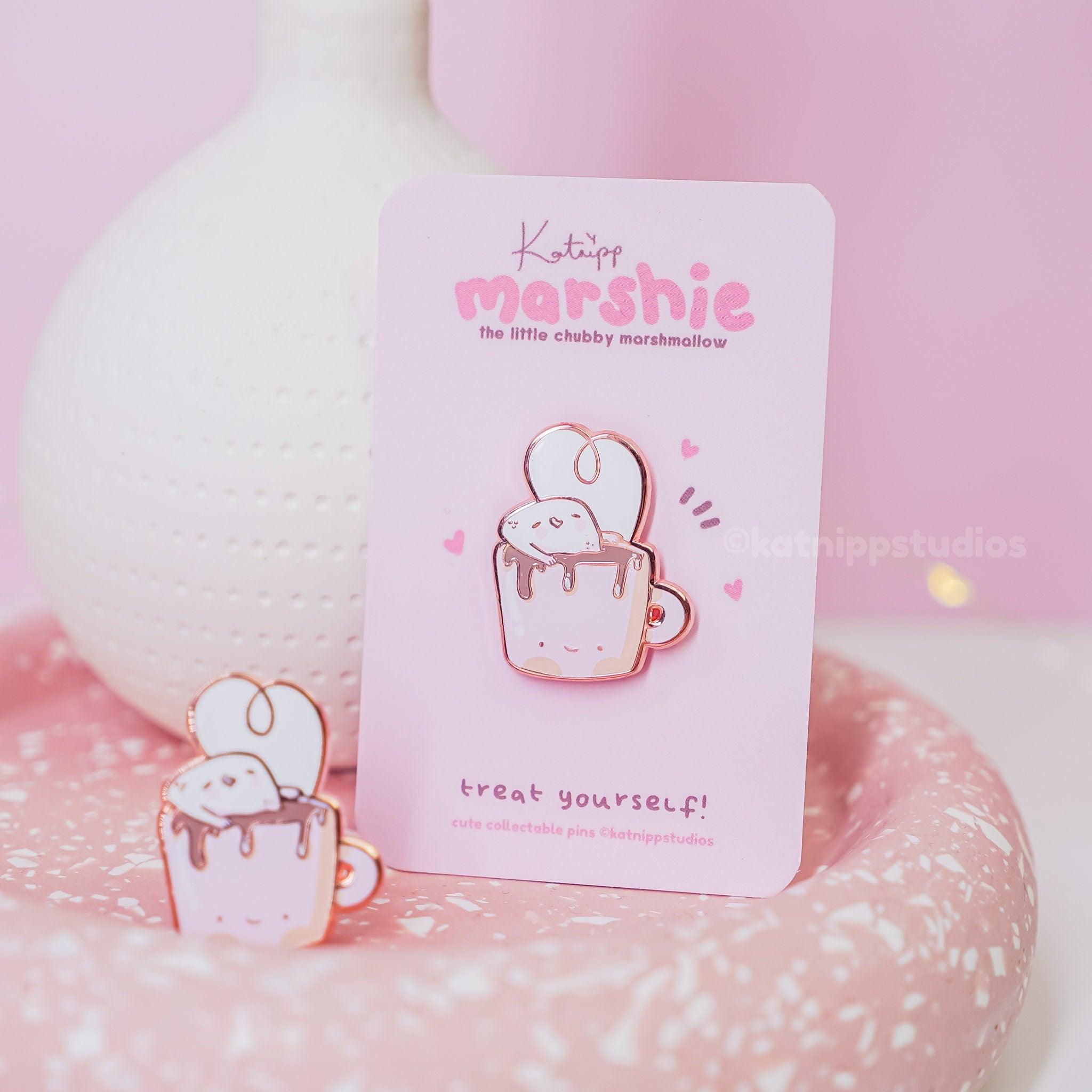 Marshie the Cozy Marshmallow | Kawaii Hot Chocolate Enamel Pin | Rose Gold Collectible - Katnipp Studios