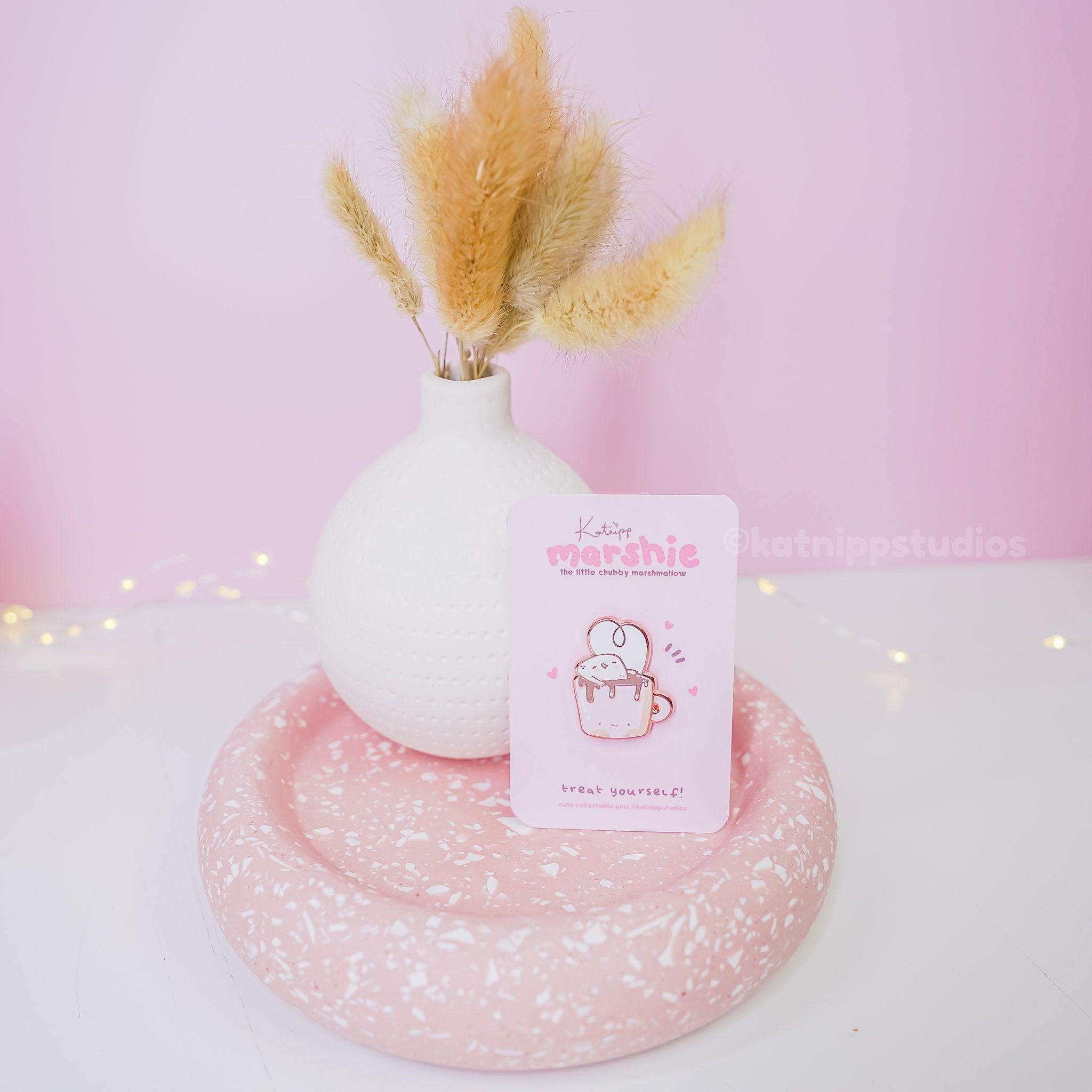 Marshie the Cozy Marshmallow | Kawaii Hot Chocolate Enamel Pin | Rose Gold Collectible - Katnipp Studios