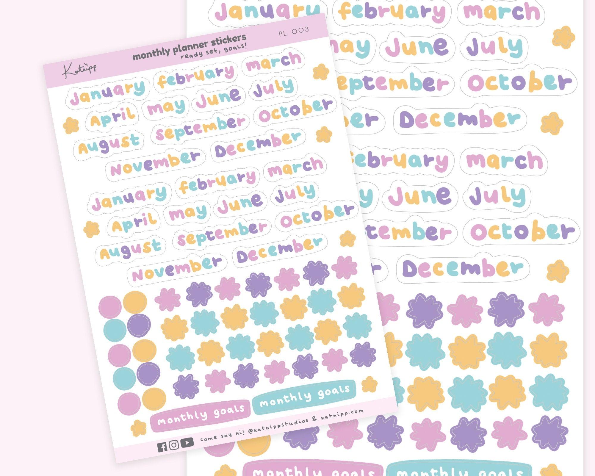 Monthly Planner Stickers | Pastel Bullet Journal Stickers | PL003 Katnipp character product