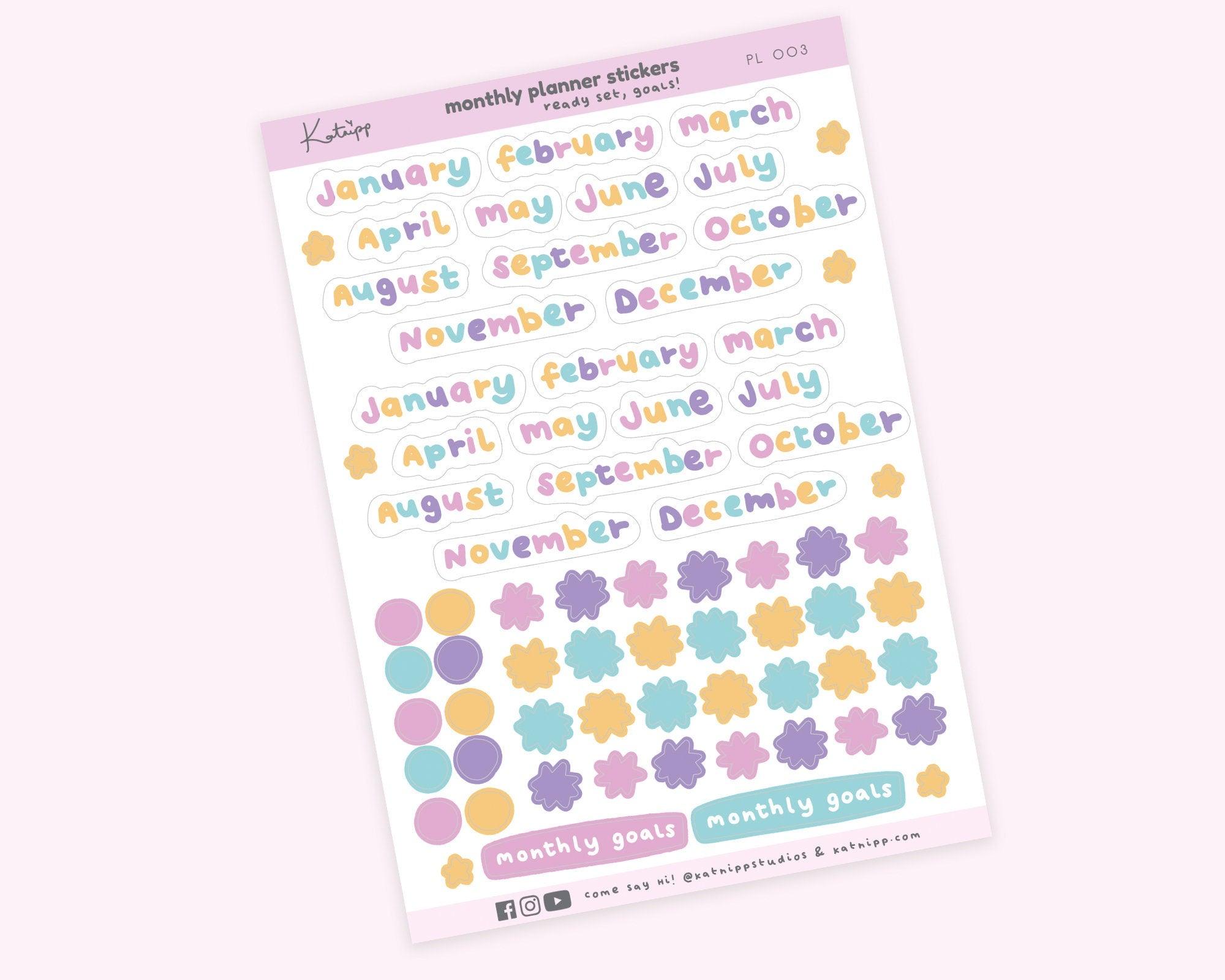 Monthly Planner Stickers | Pastel Bullet Journal Stickers | PL003 Katnipp character product