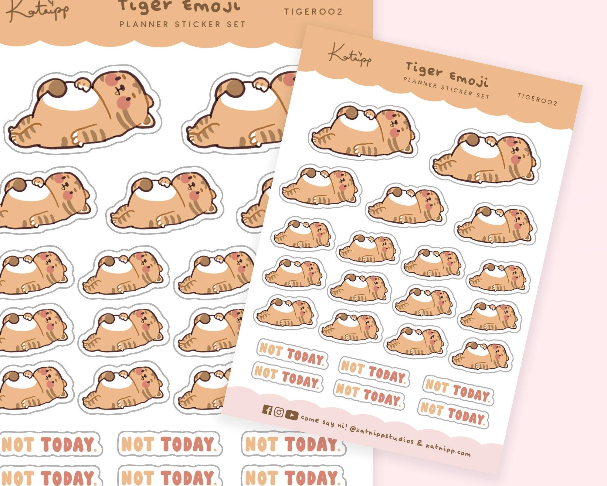 NOT TODAY! Cute Tiger Emoji Planner Stickers ~ TIGER002 - Katnipp Illustrations