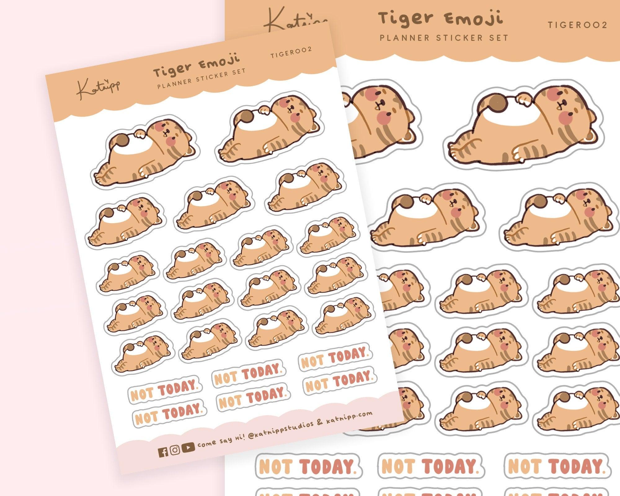 NOT TODAY! Cute Tiger Emoji Planner Stickers ~ TIGER002 - Katnipp Illustrations