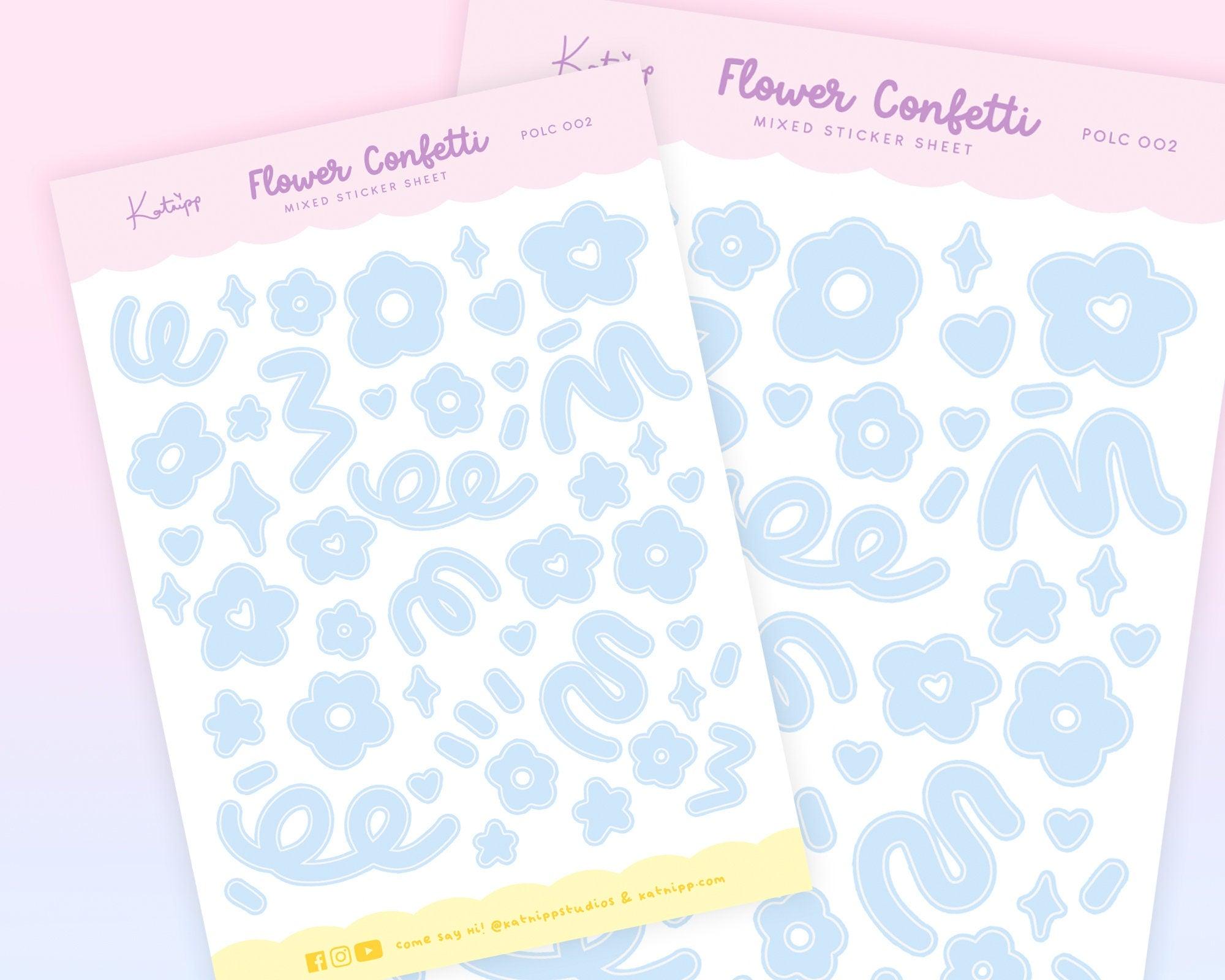 Pastel Blue Flower Confetti Sticker Sheet | Polco Deco Planner Stickers for Journals | POLC 002 Katnipp character product