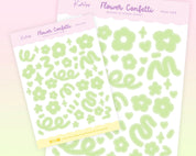 Pastel Green Flower Confetti Sticker Sheet | Kawaii Polco Planner Stickers | POLC003 Katnipp character product