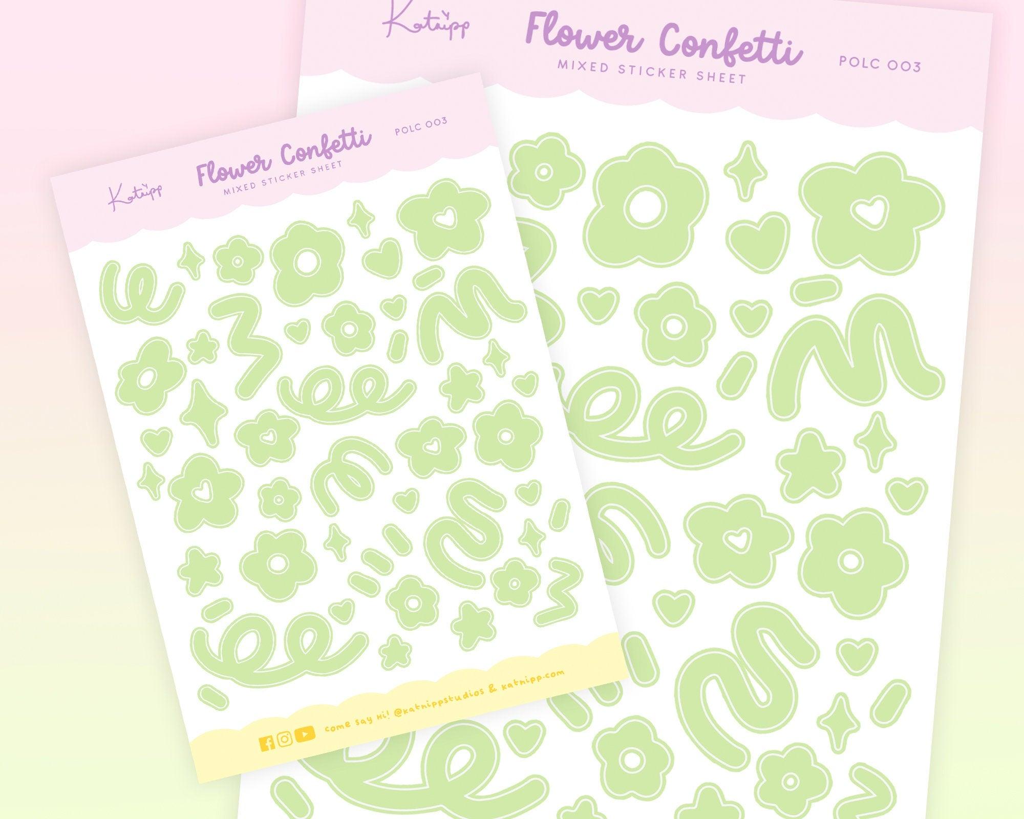 Pastel Green Flower Confetti Sticker Sheet | Kawaii Polco Planner Stickers | POLC003 Katnipp character product