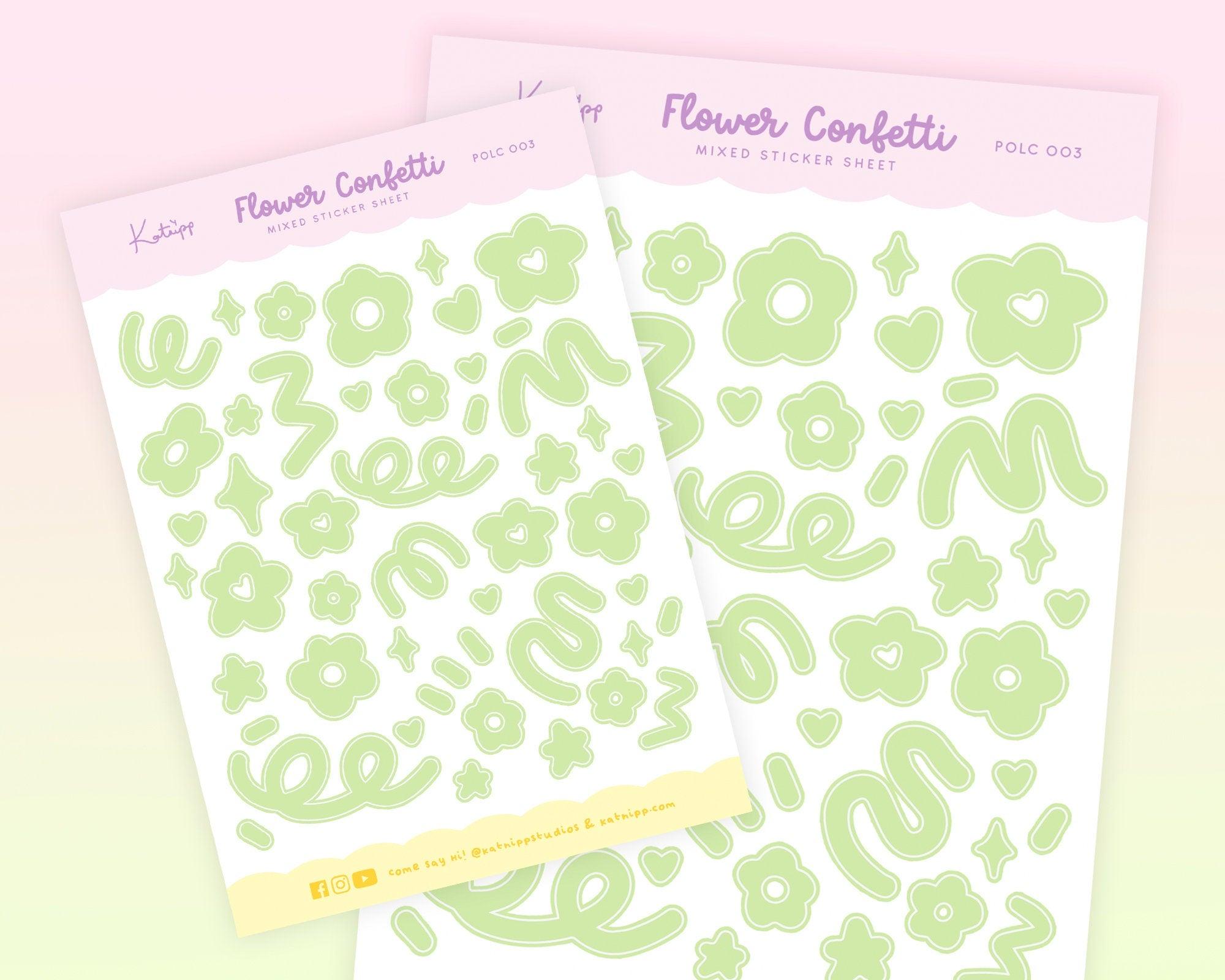 Pastel Green Flower Confetti Sticker Sheet | Kawaii Polco Planner Stickers | POLC003 Katnipp character product