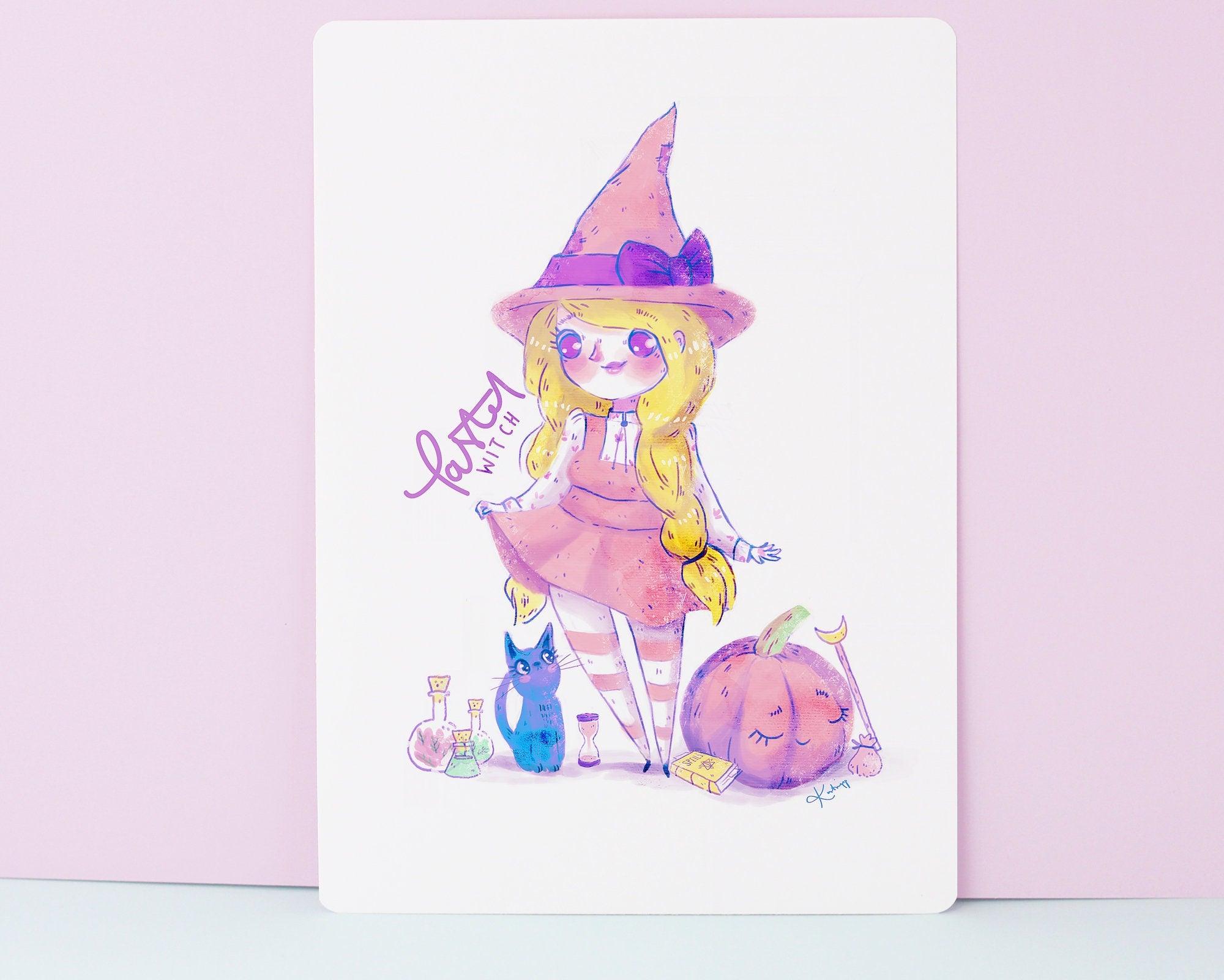 Pastel Witch Art Print ~ Kawaii Magic Girl Art Print - Katnipp Illustrations