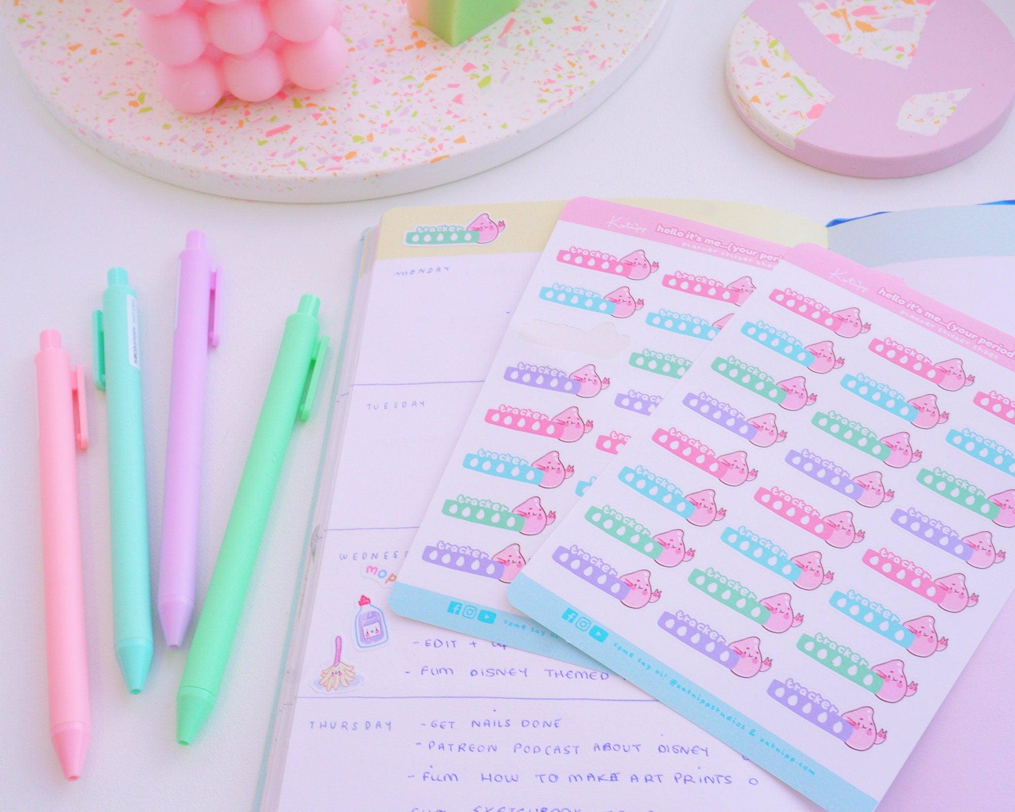 Period Tracker Bar Planner Sticker Sheet | Kawaii Monthly Cycle Tracker Stickers A6 | PERIOD002 Katnipp character product