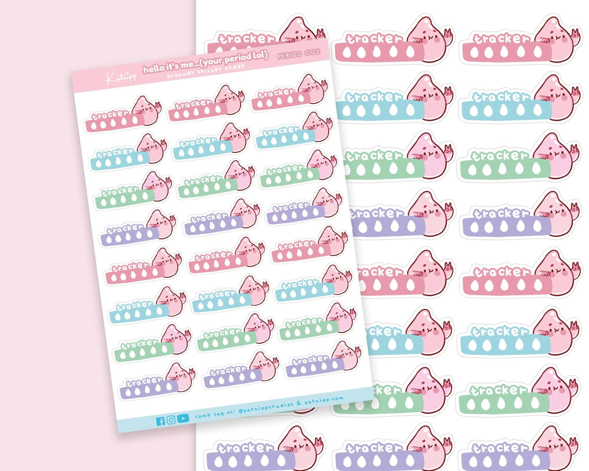 Period Tracker Bar Planner Sticker Sheet | Kawaii Monthly Cycle Tracker Stickers A6 | PERIOD002 Katnipp character product