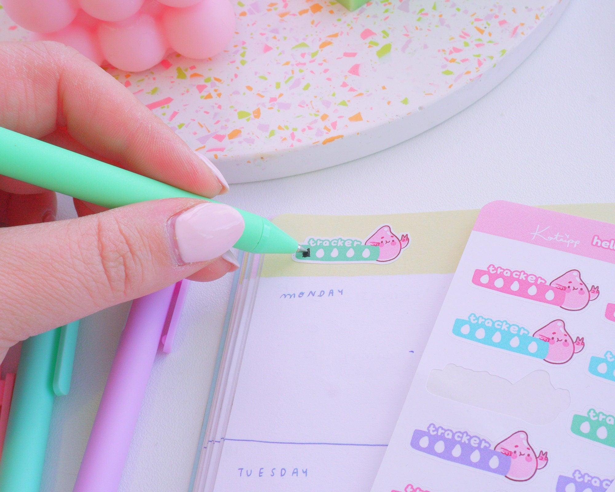 Period Tracker Bar Planner Sticker Sheet | Kawaii Monthly Cycle Tracker Stickers A6 | PERIOD002 Katnipp character product