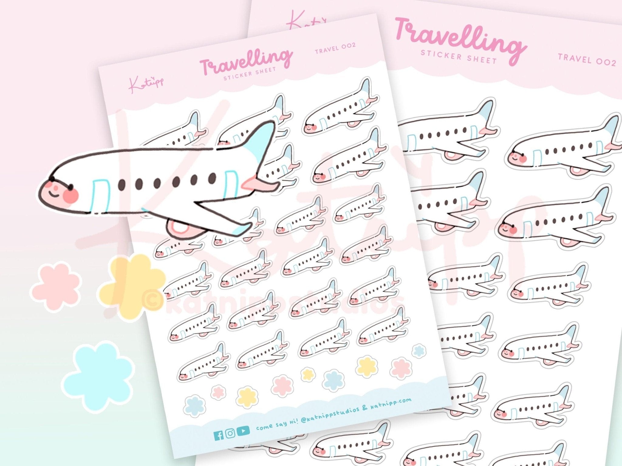 Plane Travel Planner Stickers | Kawaii Aeroplane Stickers for Planners & Bullet Journals | TRAVEL002 Katnipp character product