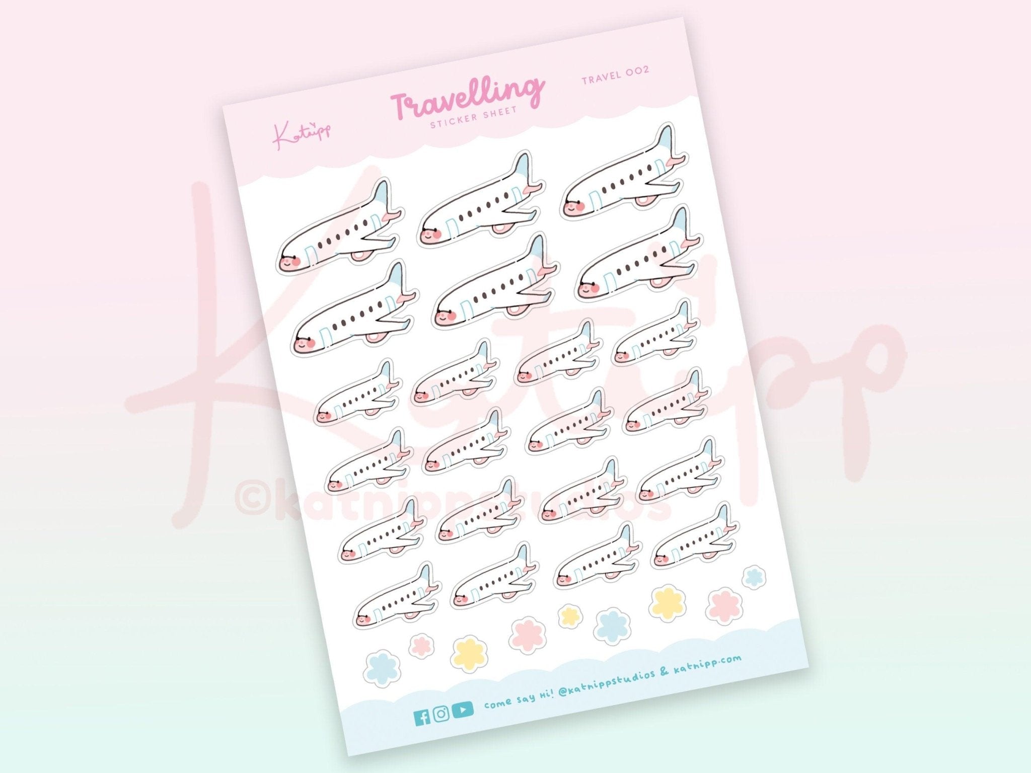Plane Travel Planner Stickers | Kawaii Aeroplane Stickers for Planners & Bullet Journals | TRAVEL002 Katnipp character product