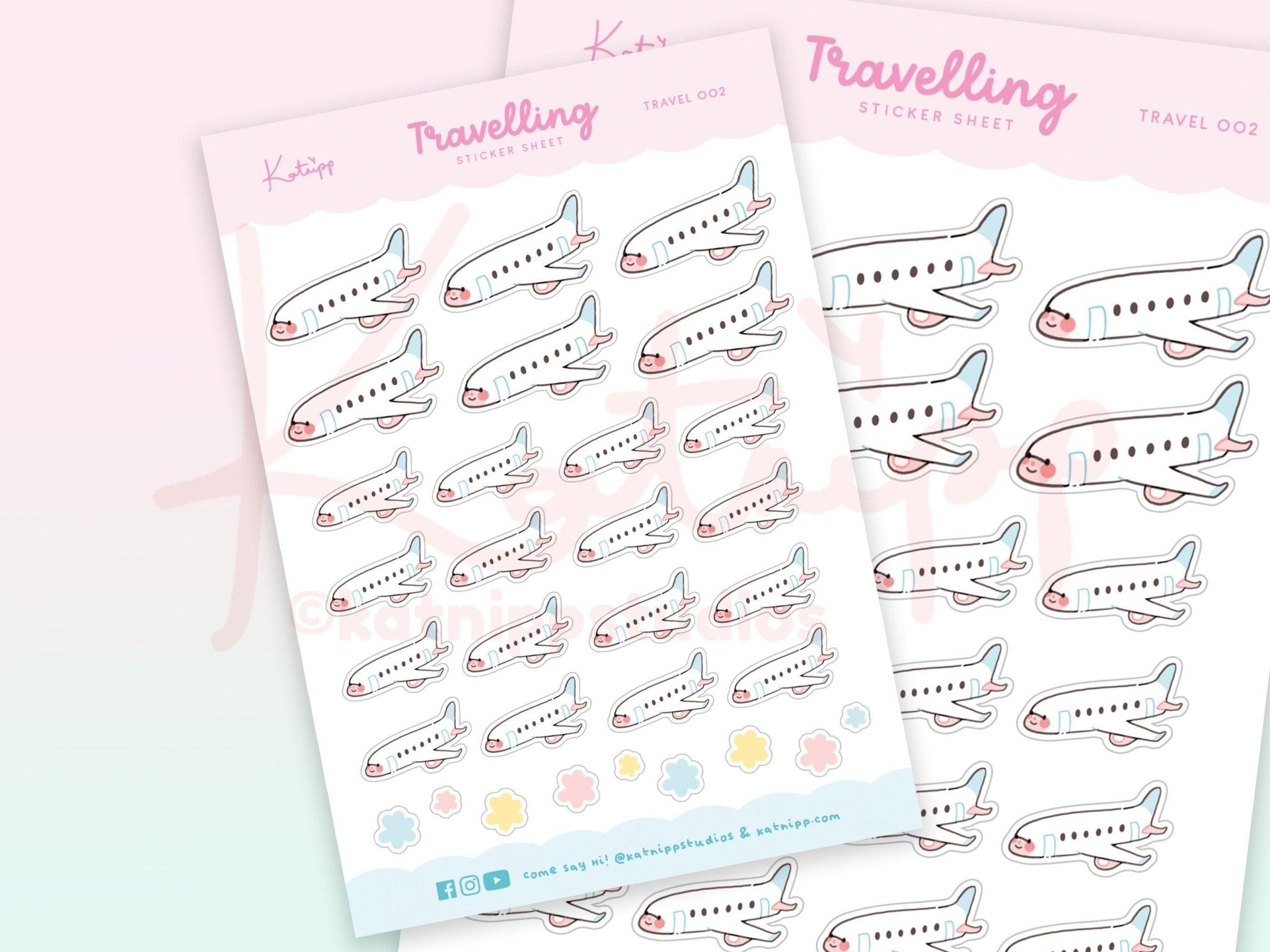 Plane Travel Planner Stickers | Kawaii Aeroplane Stickers for Planners & Bullet Journals | TRAVEL002 Katnipp character product