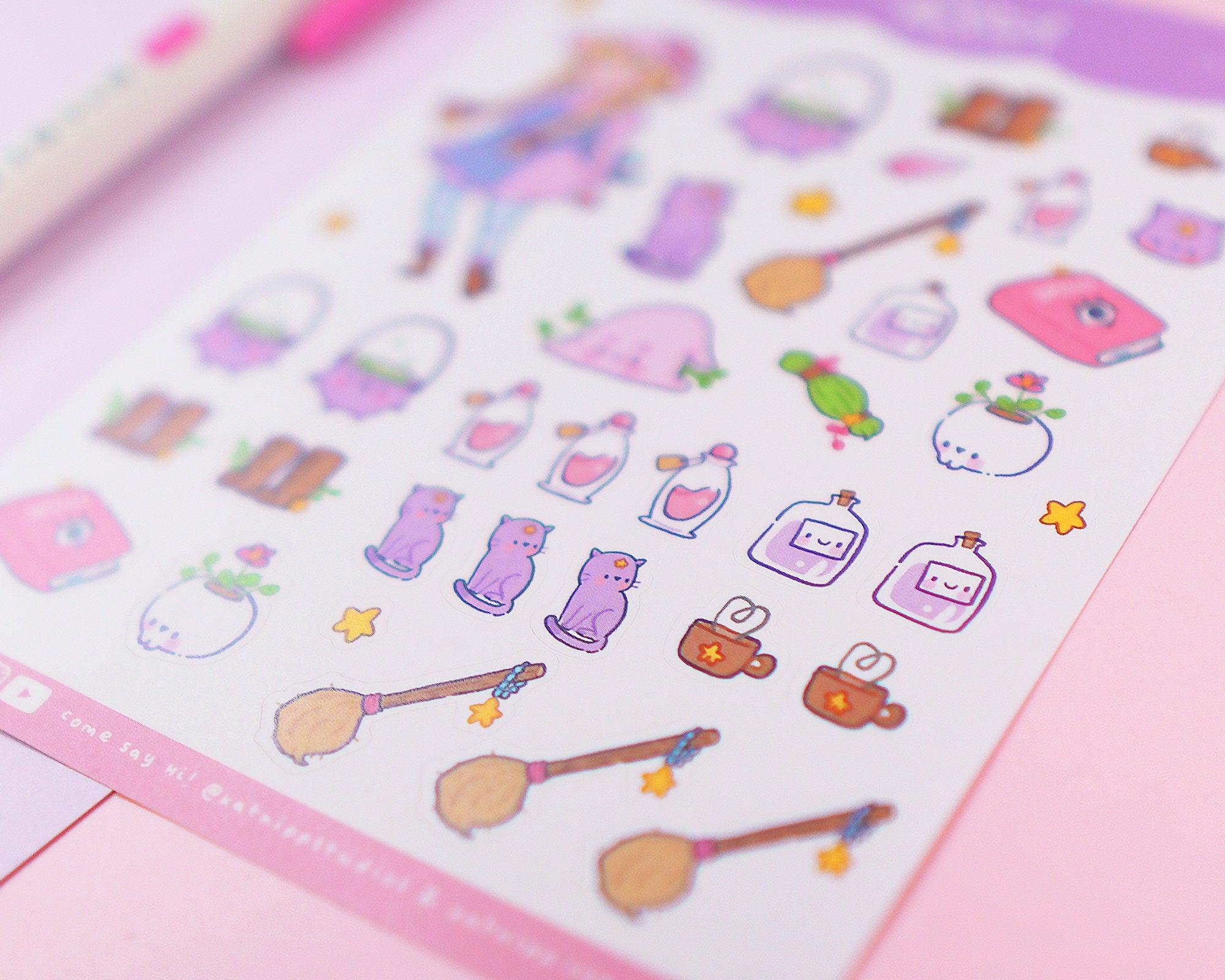 Primrose Pastel Witch A6 Sticker Sheet | Kawaii Witch Planner Stickers | PW001 Katnipp character product