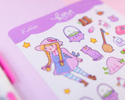 Primrose Pastel Witch A6 Sticker Sheet | Kawaii Witch Planner Stickers | PW001 Katnipp character product