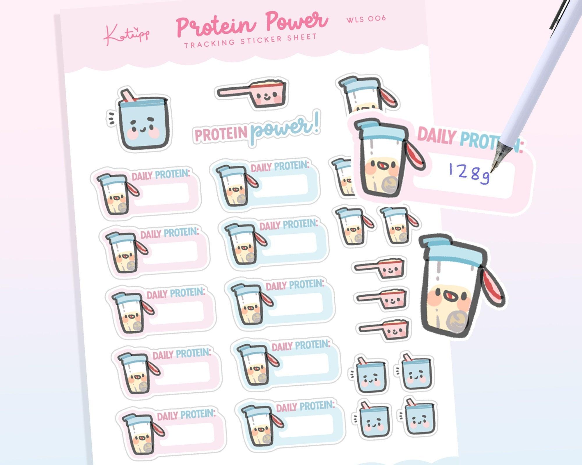 Protein Tracker Planner Stickers | Kawaii Bariatric Protein Log Sticker Sheet | WLS006 Katnipp character product