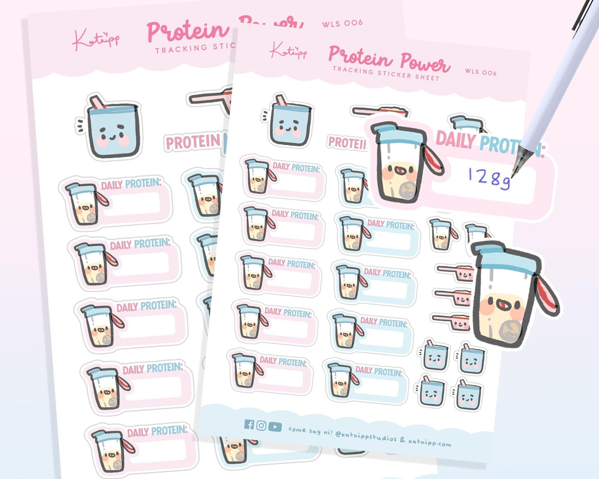 Protein Tracker Planner Stickers | Kawaii Bariatric Protein Log Sticker Sheet | WLS006 Katnipp character product