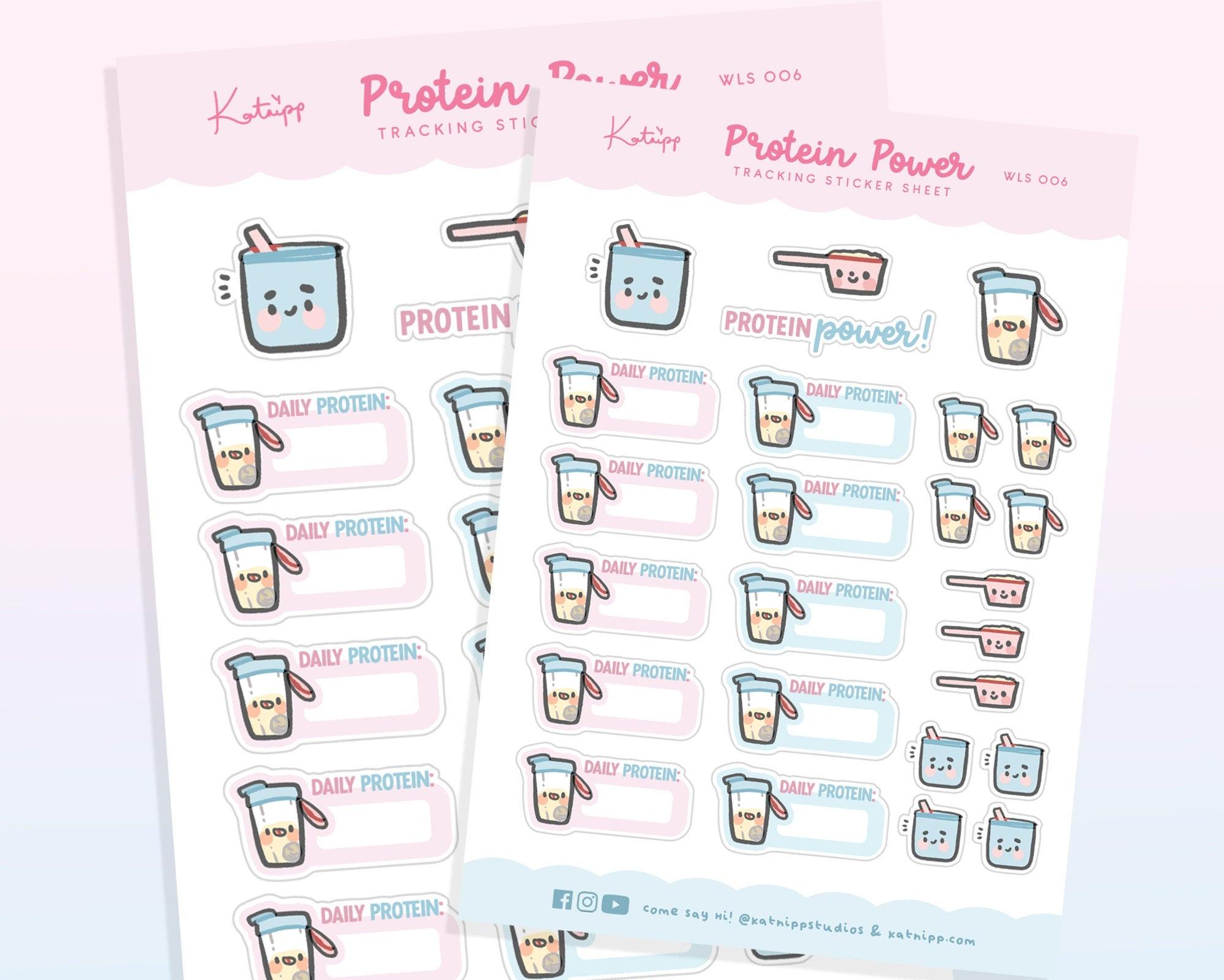 Protein Tracker Planner Stickers | Kawaii Bariatric Protein Log Sticker Sheet | WLS006 Katnipp character product