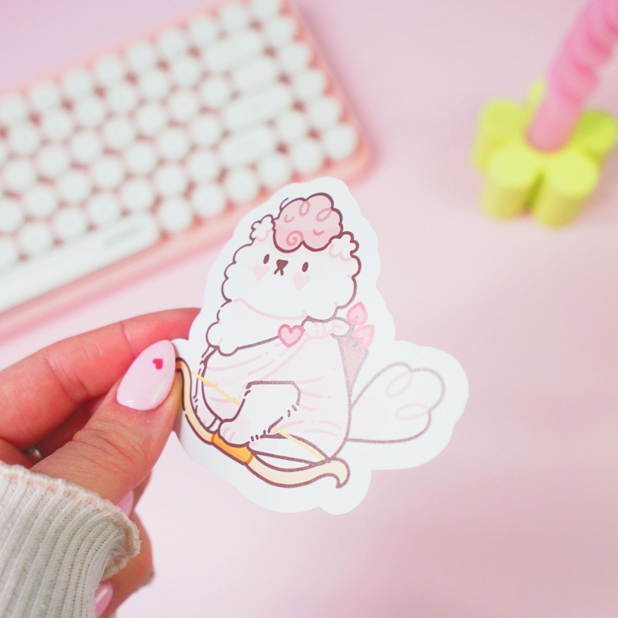 Puddin Cupid Vinyl Sticker | Kawaii Valentine Dog Katnipp character product