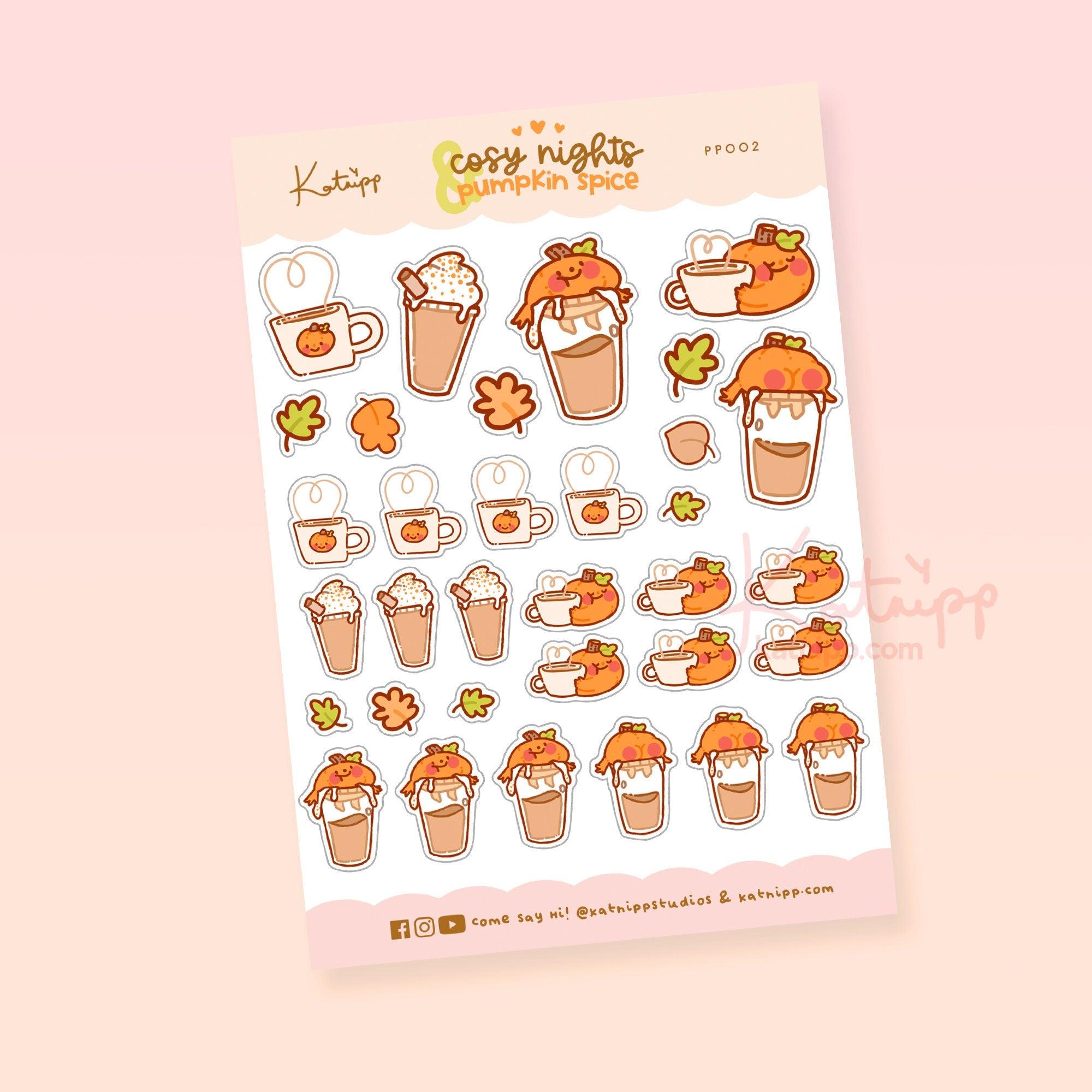 Pumpkin Spice Latte A6 Sticker Sheet | Autumn Planner Stickers | PP002 Katnipp character product
