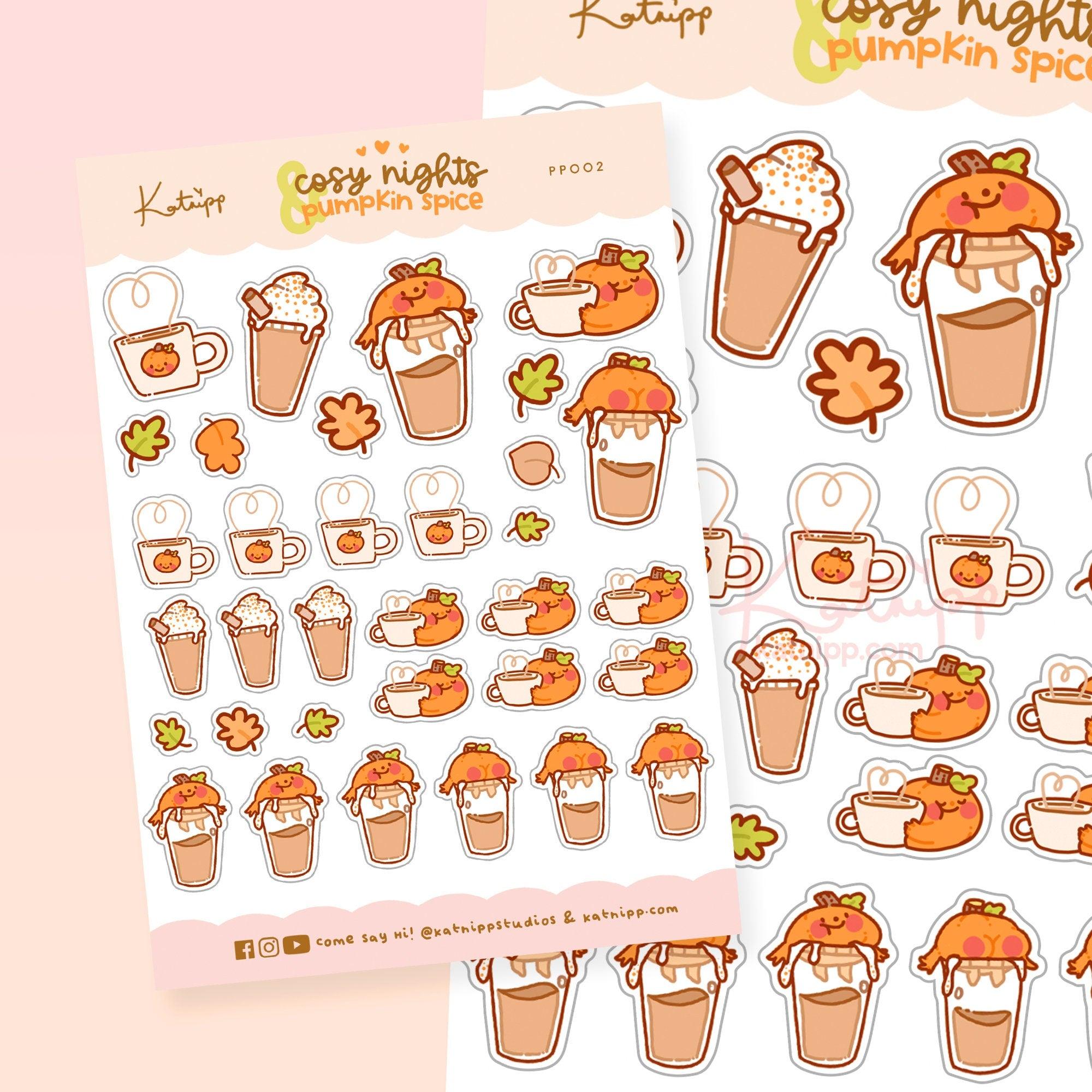Pumpkin Spice Latte A6 Sticker Sheet | Autumn Planner Stickers | PP002 Katnipp character product