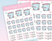 Recycle Day Kawaii Planner Sticker Sheet | Cute Recycling Reminder Stickers A6 | BIN003 Katnipp character product