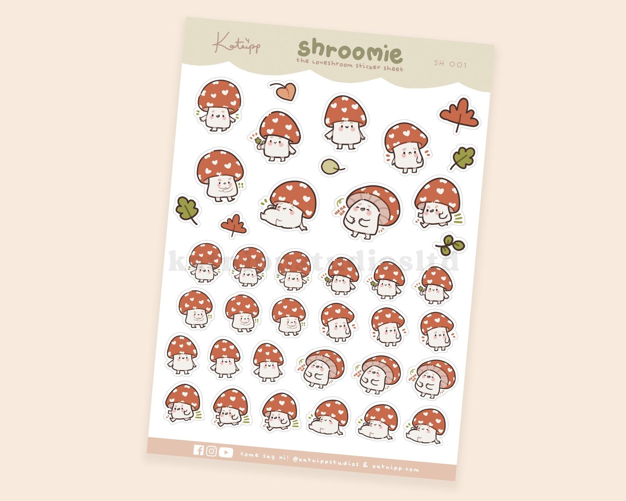 Shroomie Mushroom A6 Planner Stickers | Kawaii Autumn Cottagecore Sticker Sheet | SH001 Katnipp character product