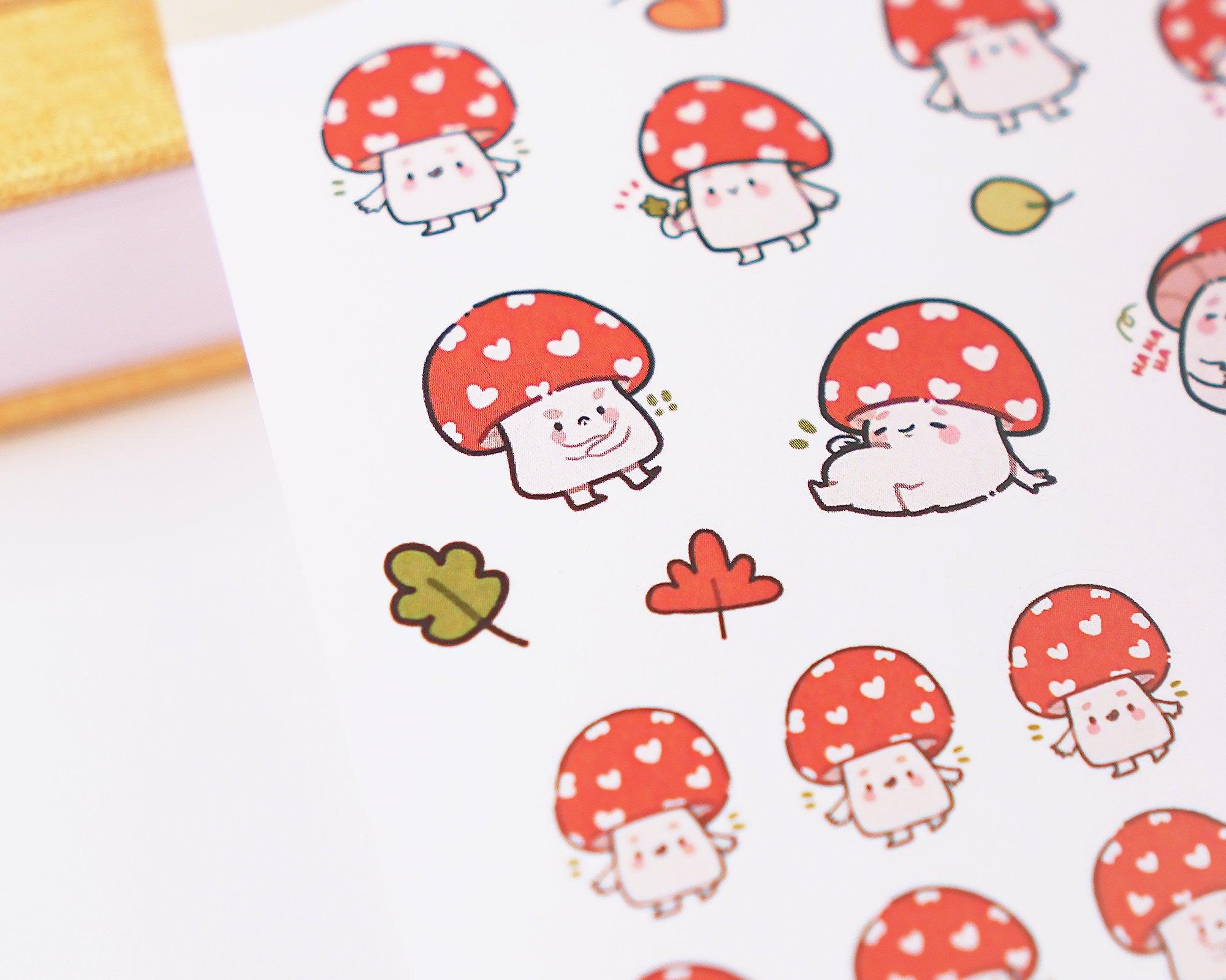 Shroomie Mushroom A6 Planner Stickers | Kawaii Autumn Cottagecore Sticker Sheet | SH001 Katnipp character product