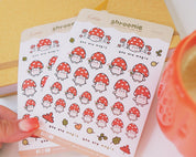 Shroomie Mushroom A6 Planner Stickers | Kawaii Cottagecore Sticker Sheet | SH003 Katnipp character product